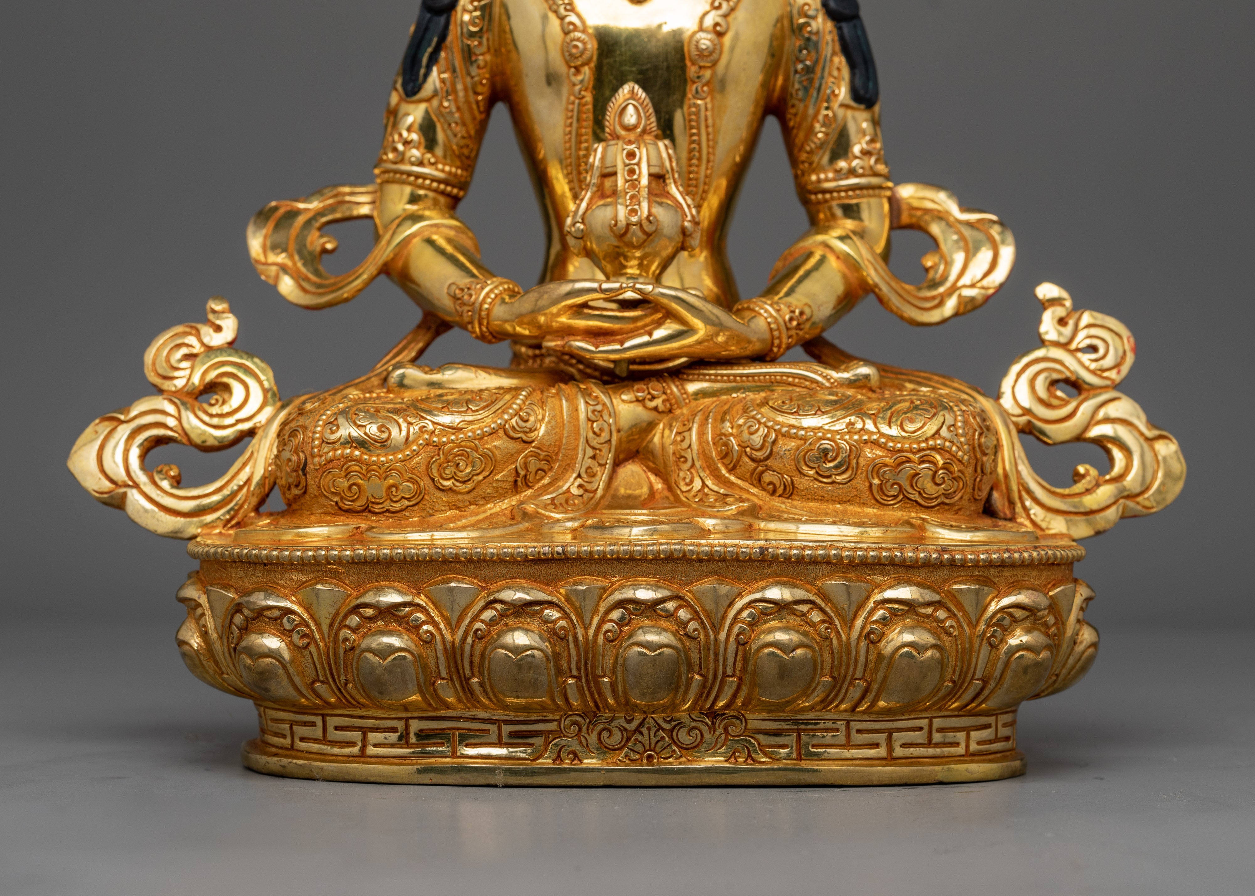 24K Gold Gilded Peaceful Amitayus Sculpture for Shrine | Longevity Deity