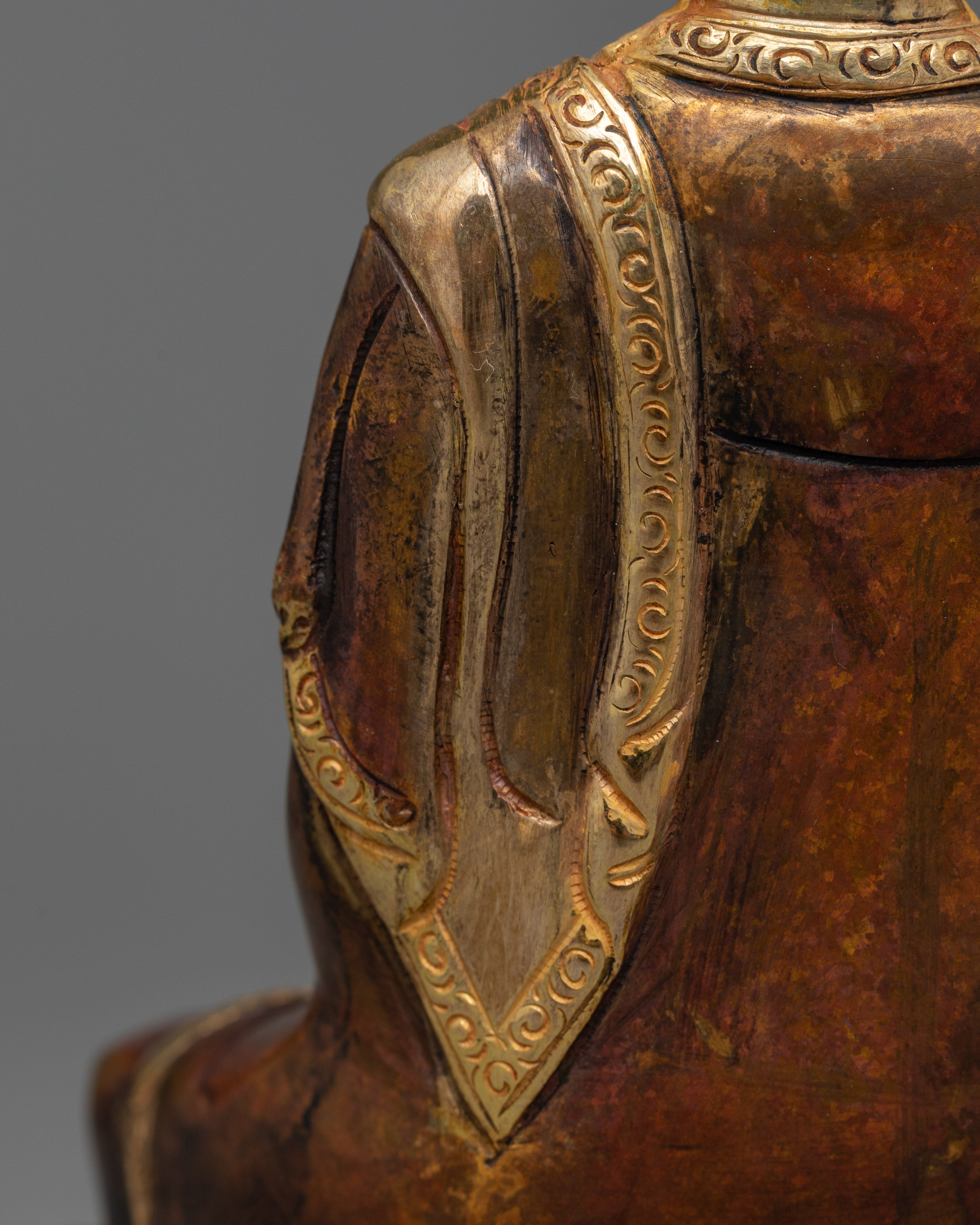 24K Gold Guilded Shakyamuni Buddha Shrine Statue | Handmade Sculpture