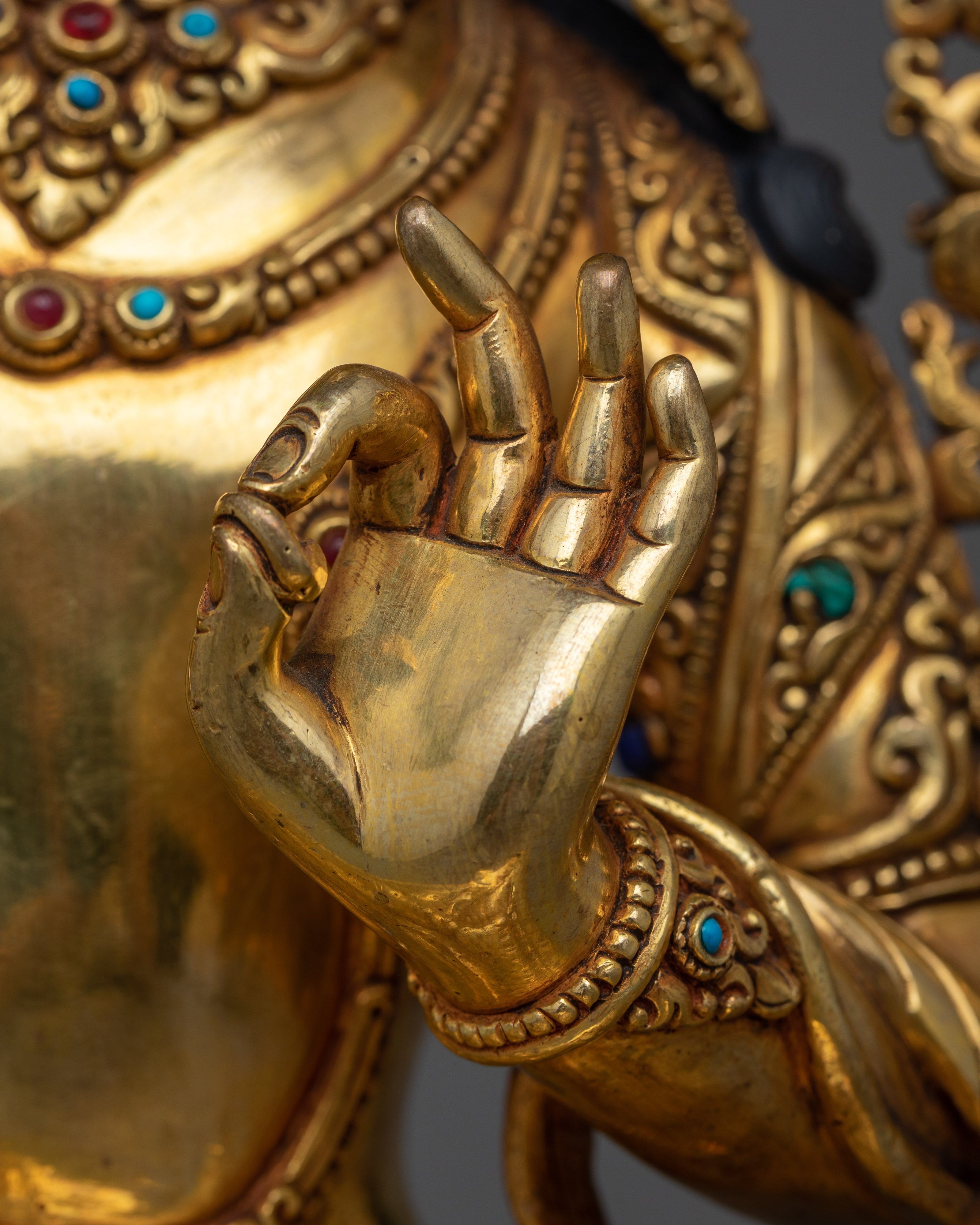 Elegant Gold Gilded Manjushri 36cm Statue | Handcrafted Symbol of Wisdom