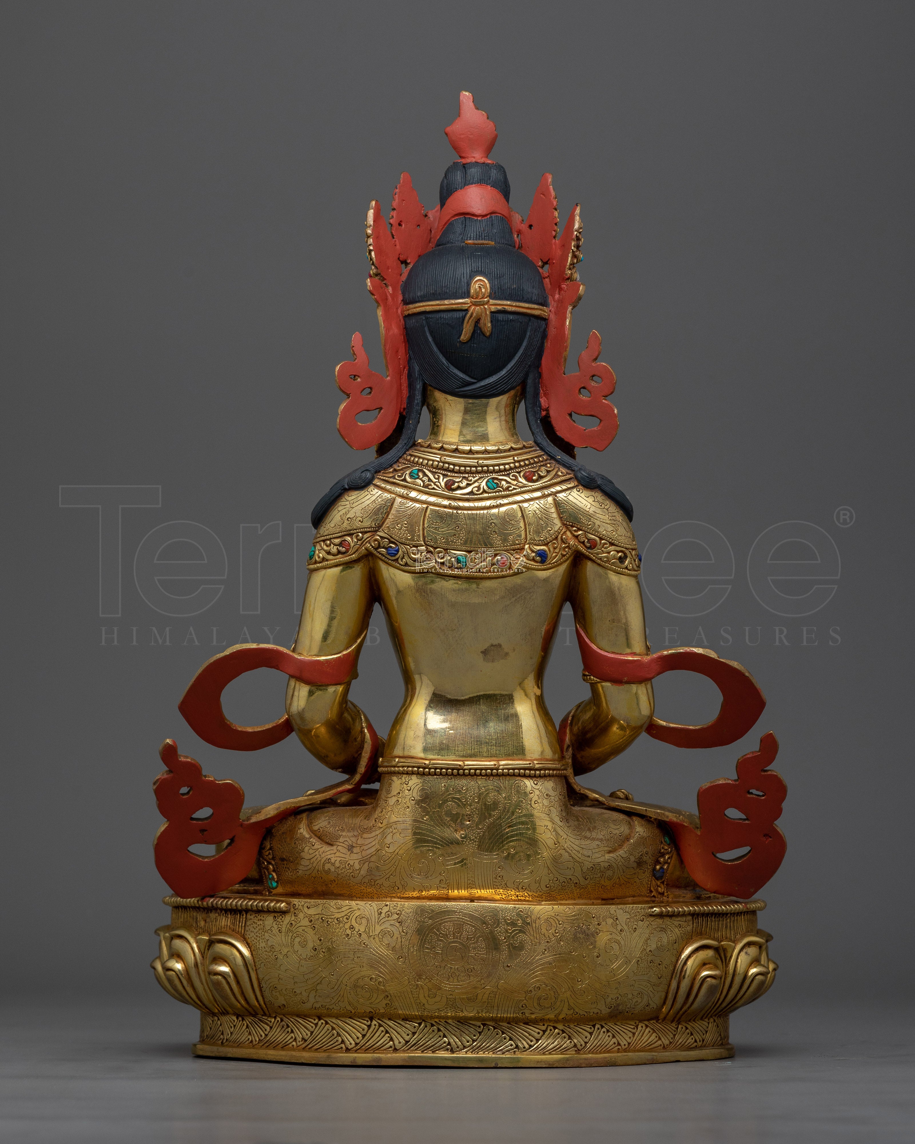 Regal Gold Gilded Amitayus 36cm Statue | Handcrafted Symbol of Longevity