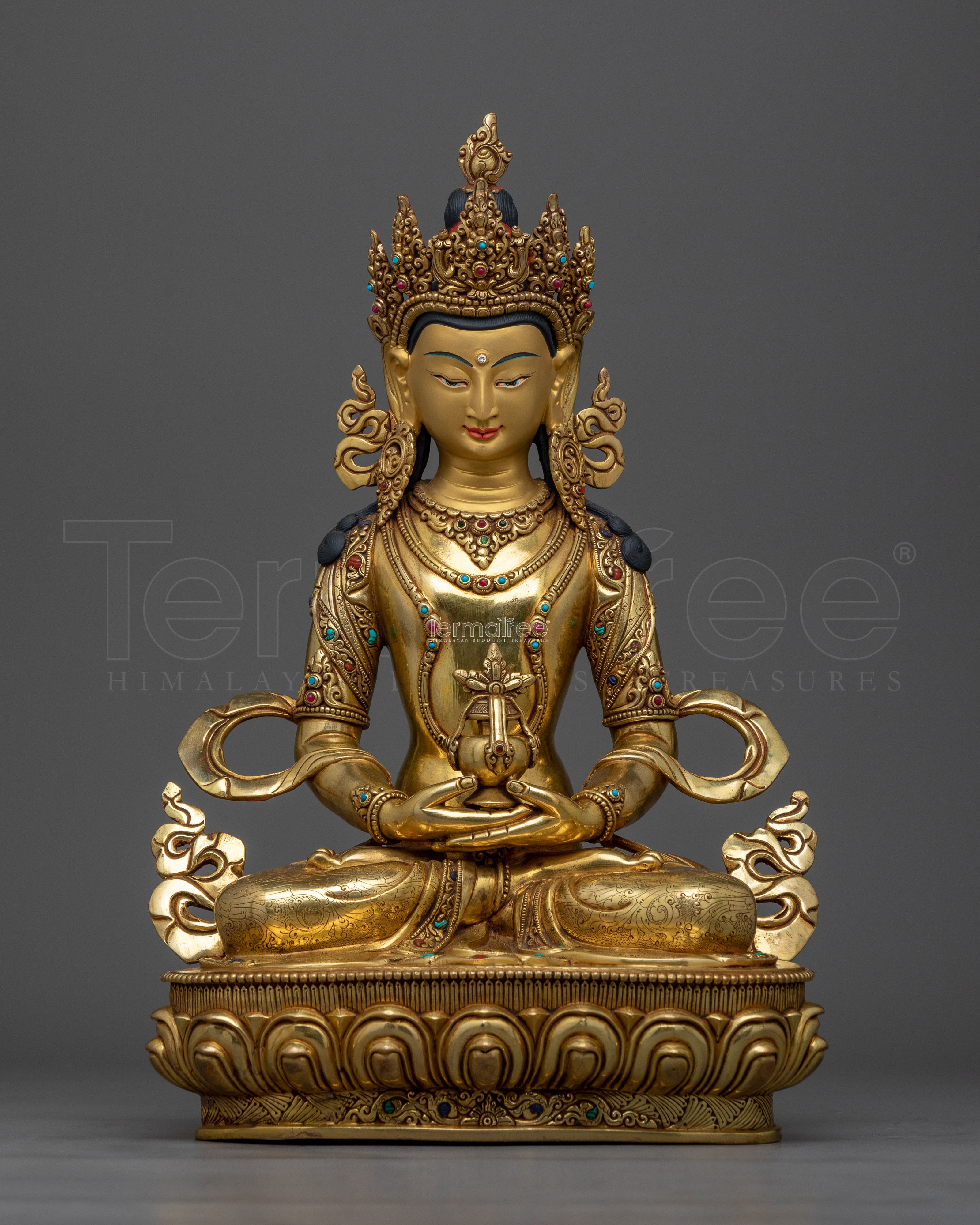 Regal Gold Gilded Amitayus 36cm Statue | Handcrafted Symbol of Longevity