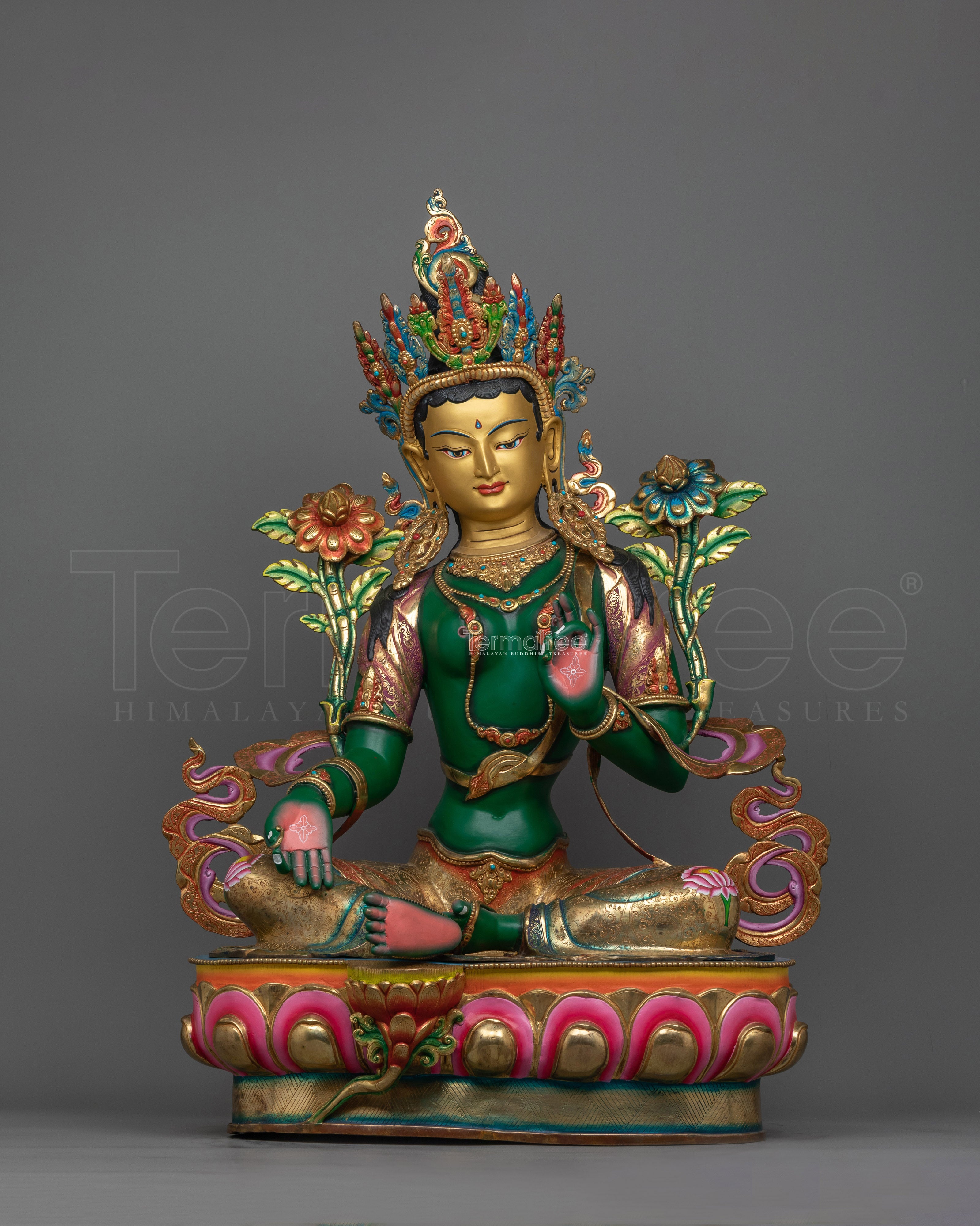 Graceful Green Tara Color Hued Statue | Handcrafted Symbol of Protection