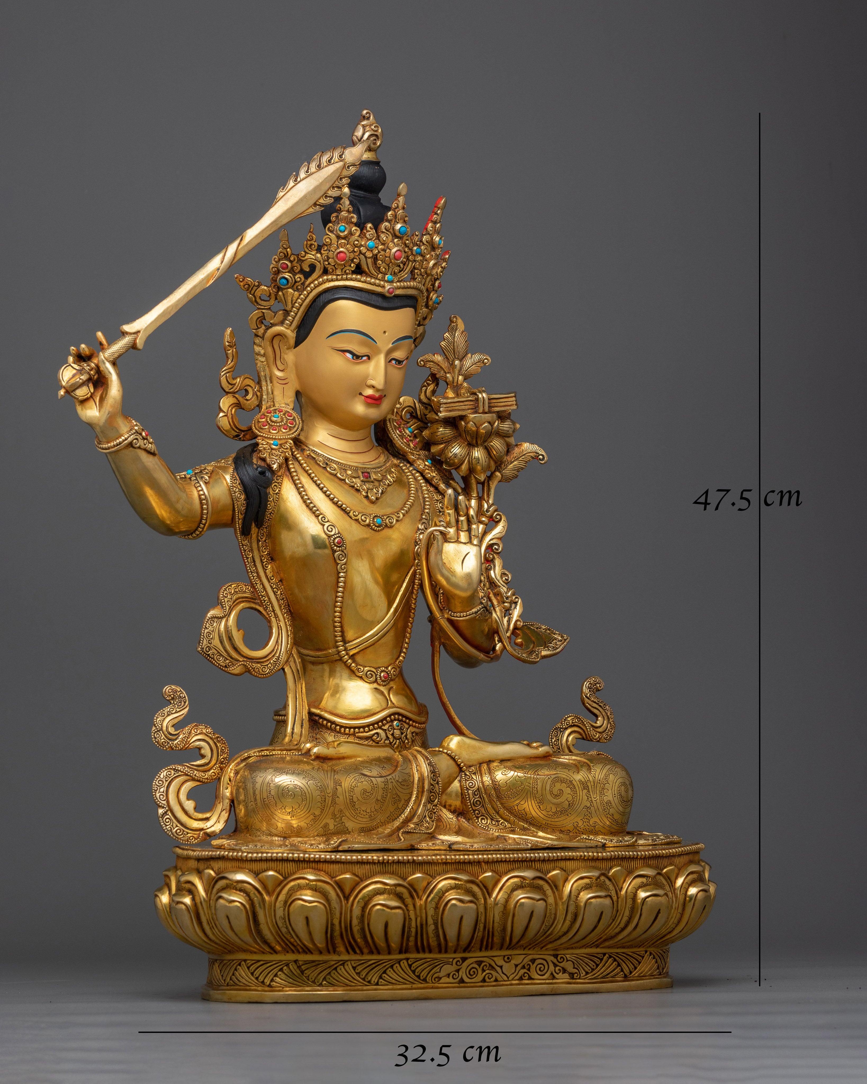 Manjushri Gold-Gilded Wisdom Deity Statue | Handmade Symbol of Wisdom