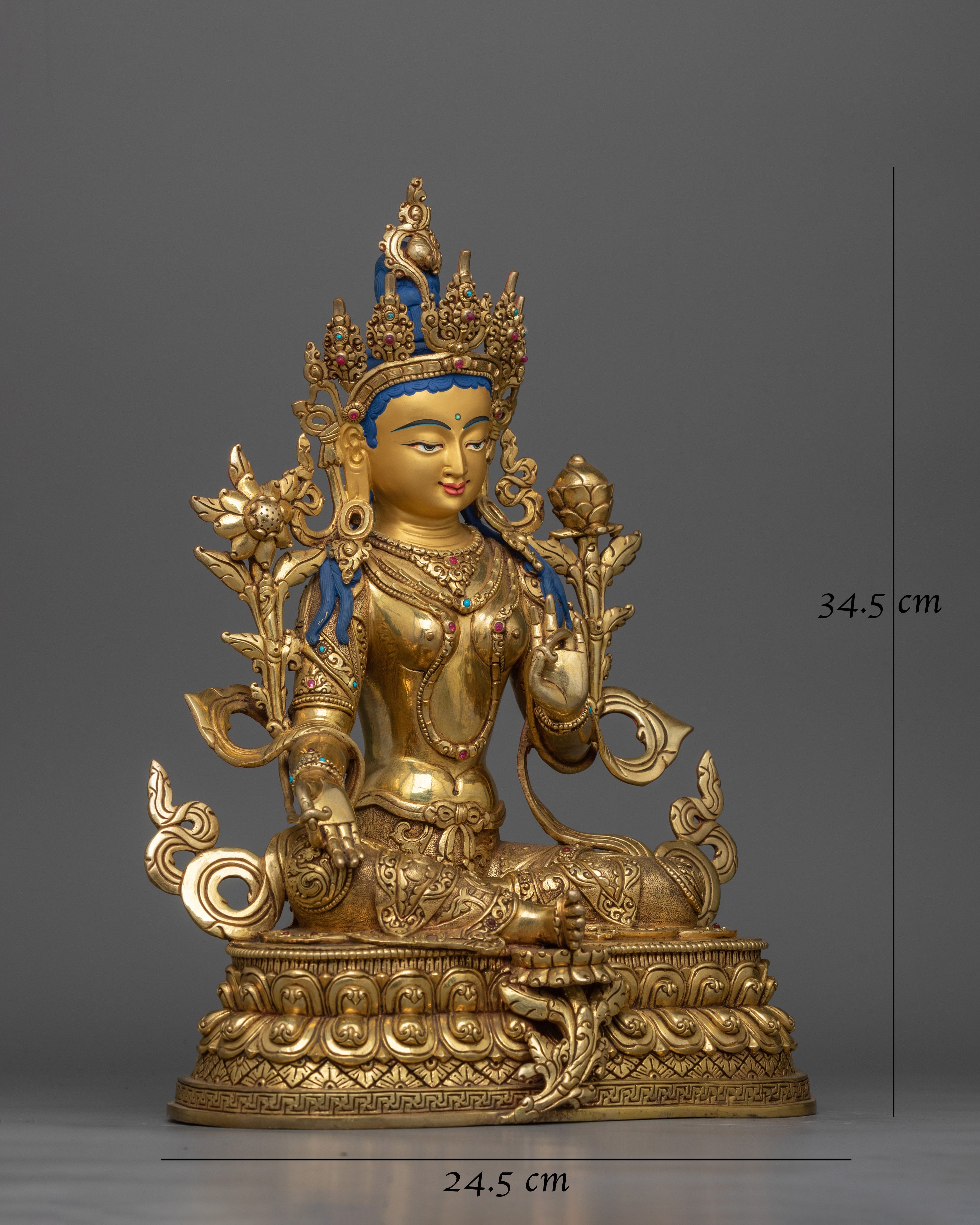 Female Bodhisattva Green Tara Gold Gilded Statue | Handcrafted Symbol of Protection