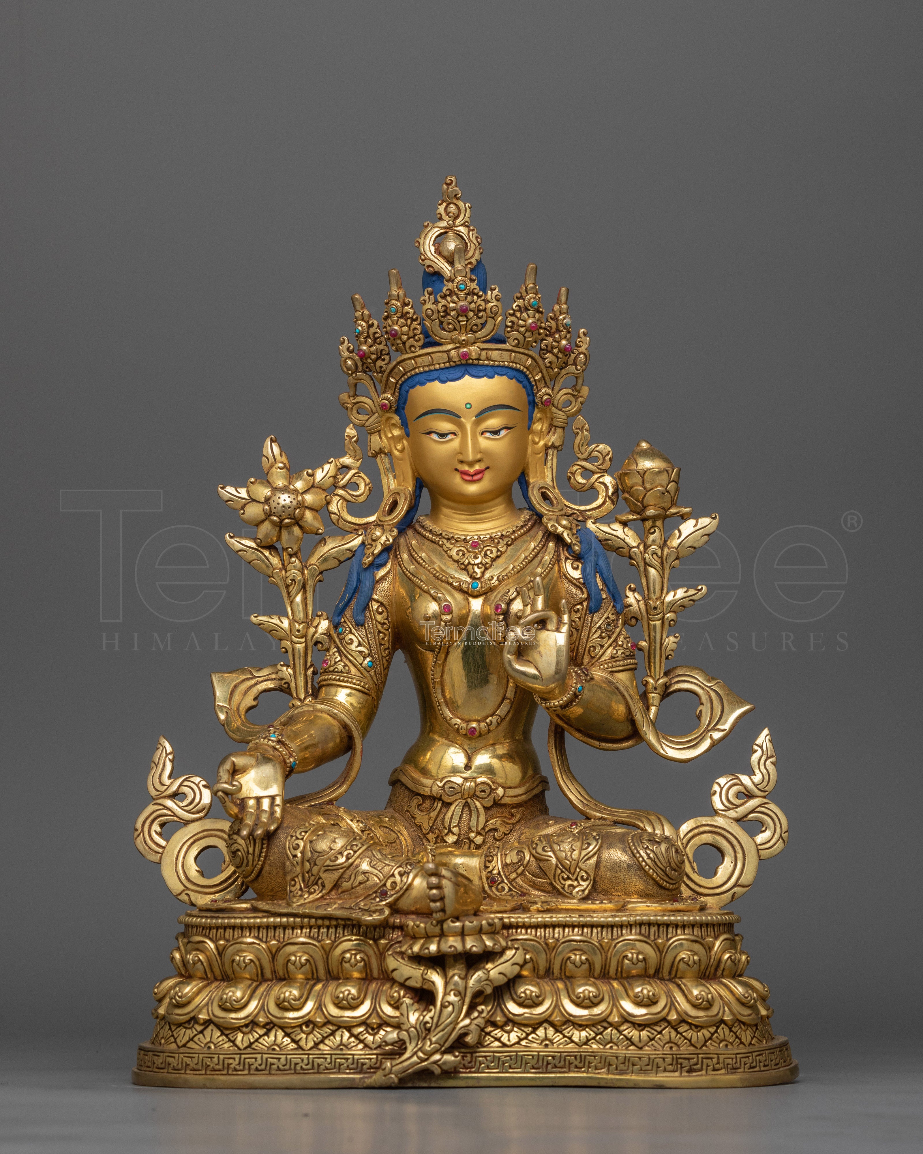 Female Bodhisattva Green Tara Gold Gilded Statue | Handcrafted Symbol of Protection