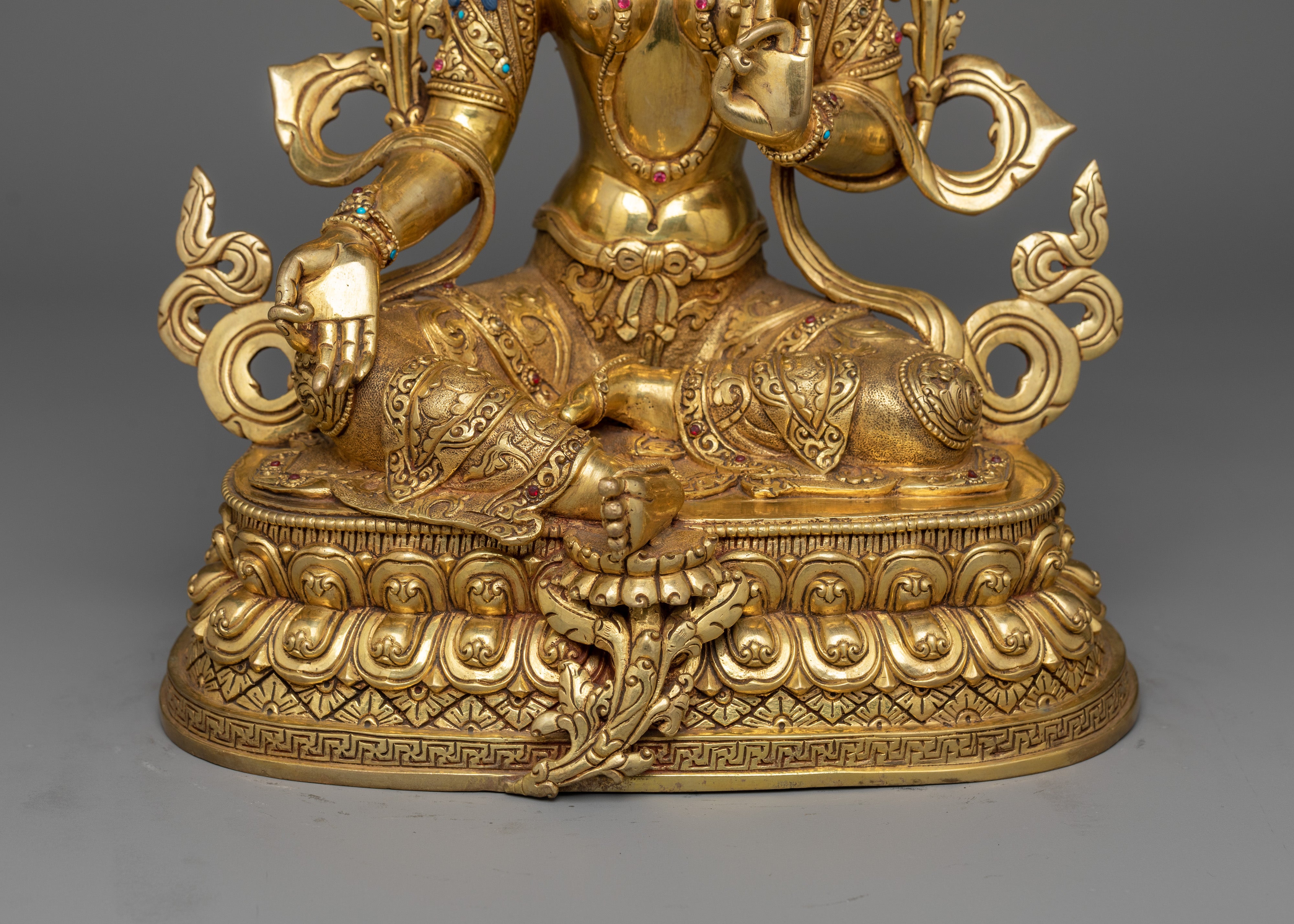 Female Bodhisattva Green Tara Gold Gilded Statue | Handcrafted Symbol of Protection