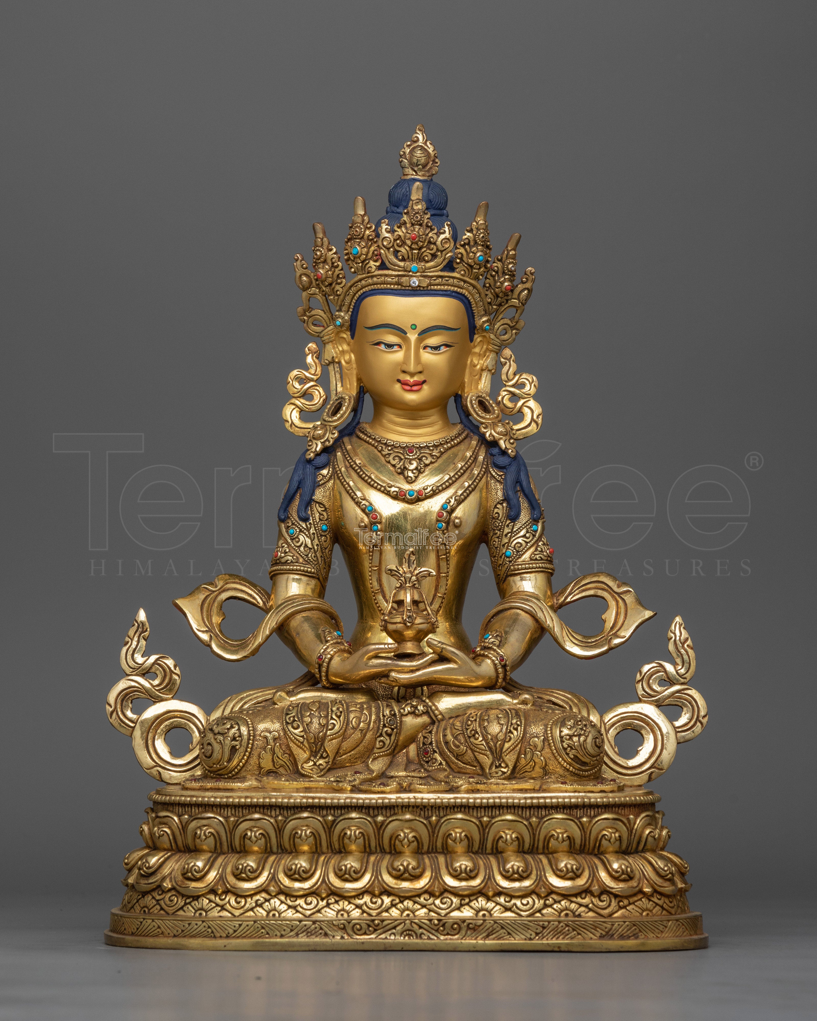 Tsepame 24K Gold Gilded Statue | Handcrafted Amitayus Symbol of Longevity