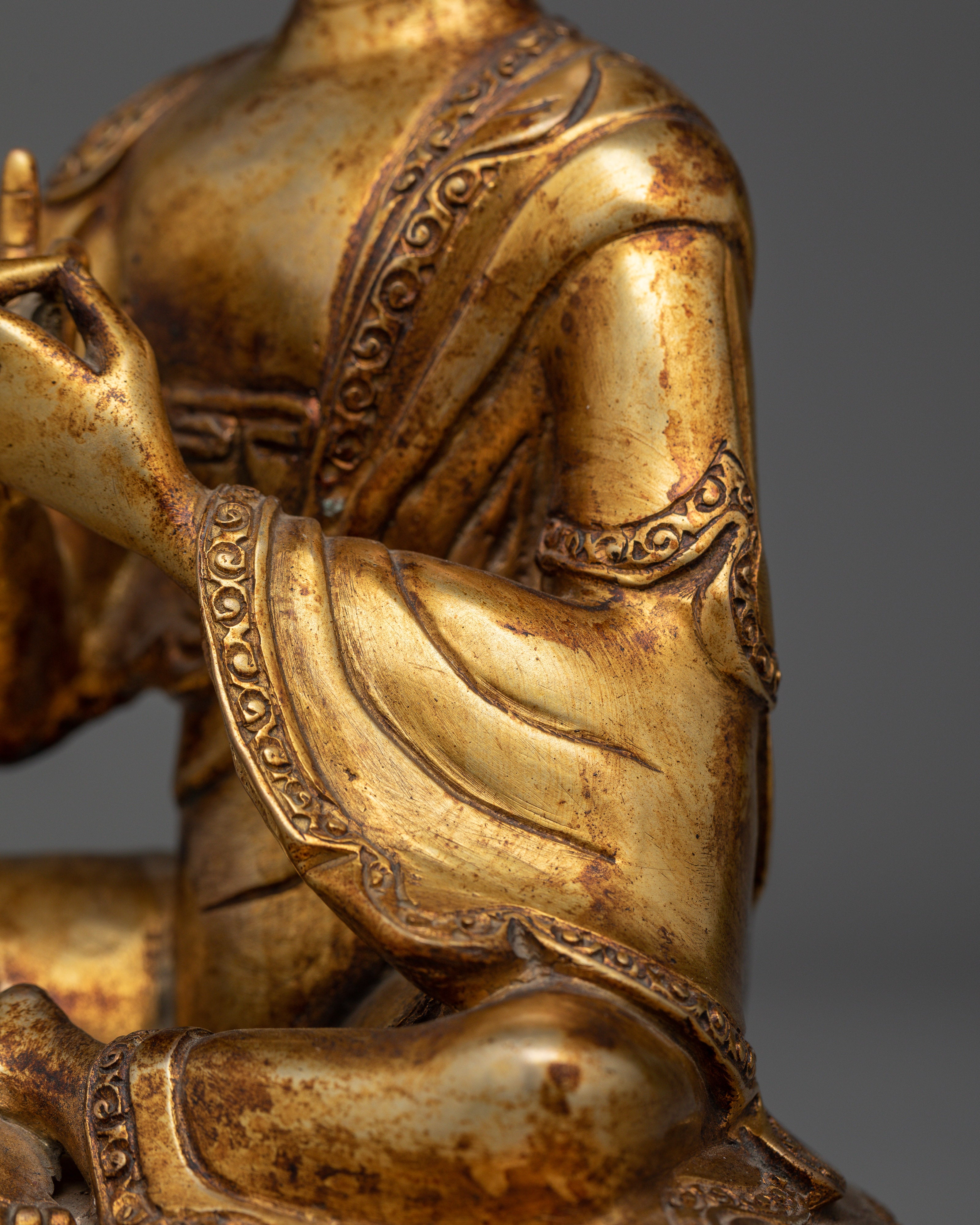 Antique Nagarjuna Gold Gilded Statue | Handcrafted Symbol of Enlightenment