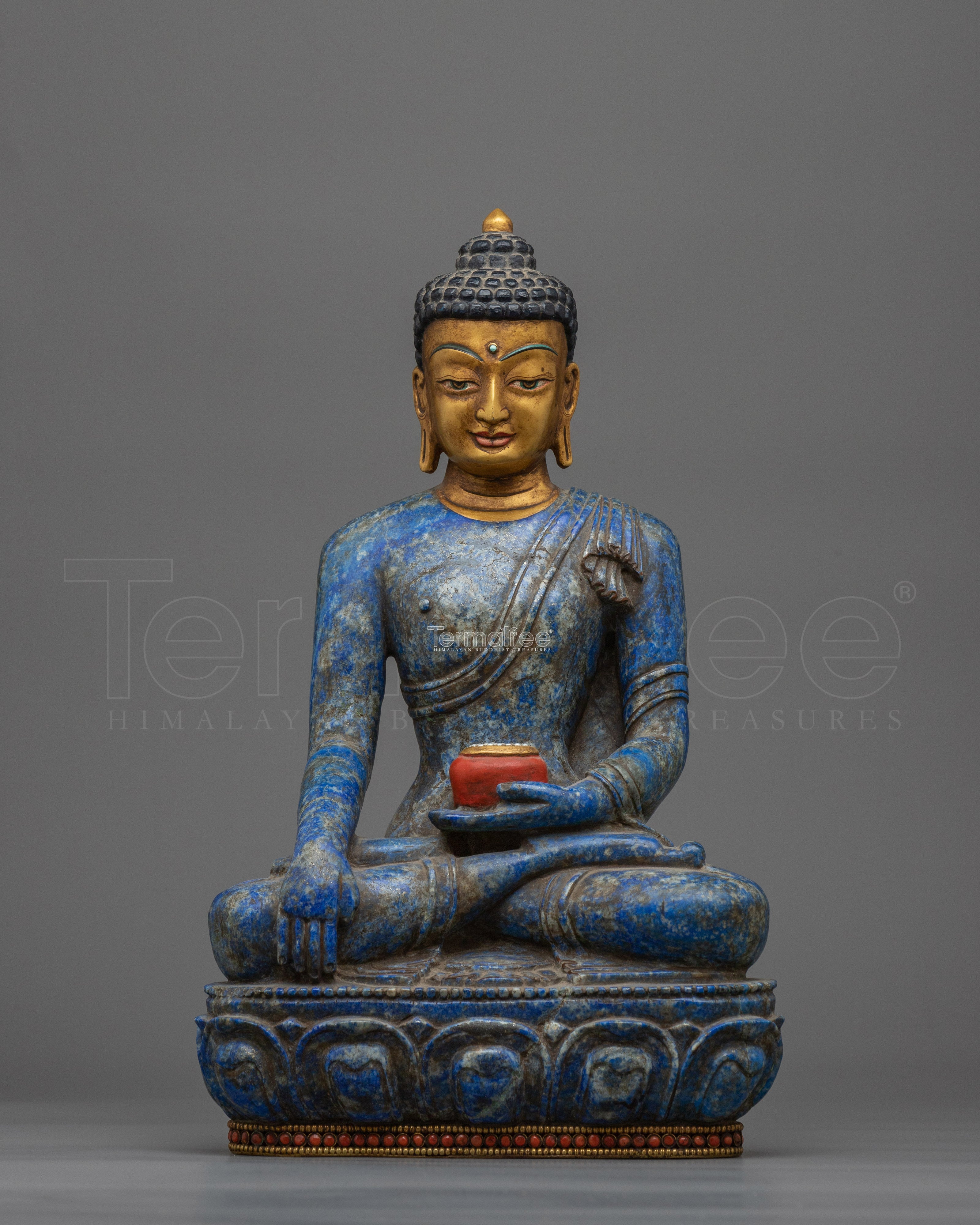 Stunning Shakyamuni Buddha Lapis Stone Statue | Handcrafted Symbol of Enlightenment