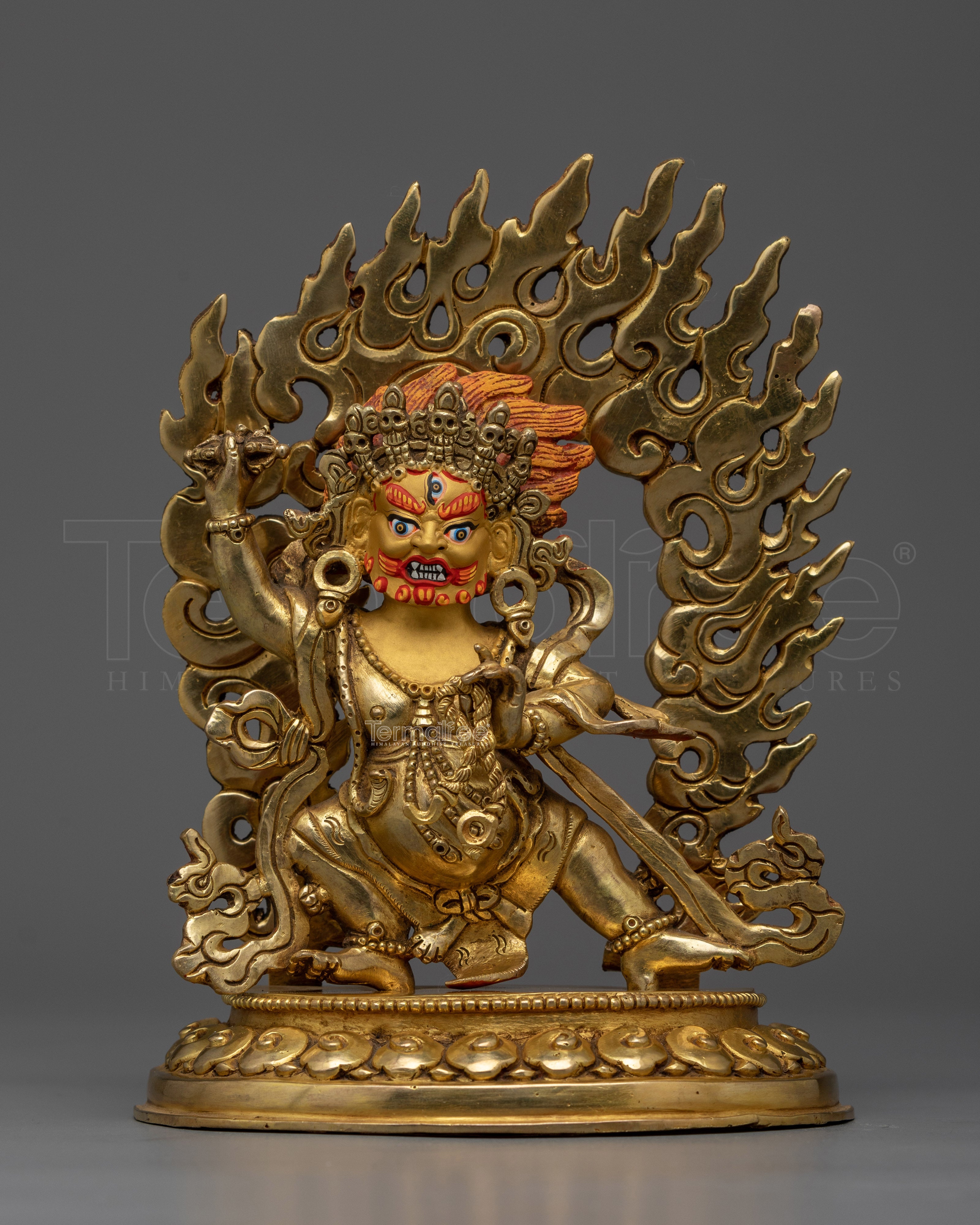 Dynamic Gold Gilded Vajrapani Figure | Handcrafted Symbol of Spiritual Power