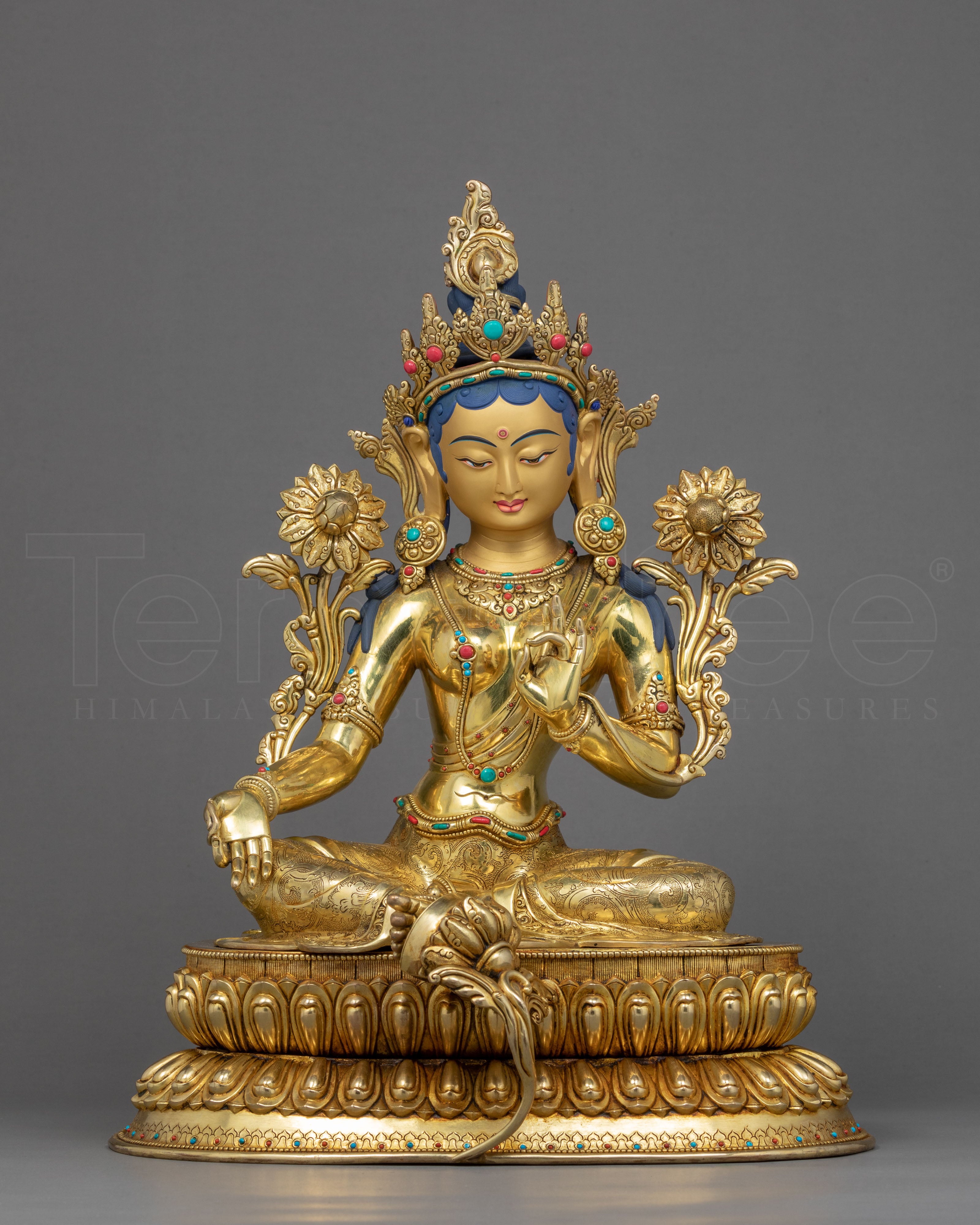 Green Tara Goddess Statue | Finely Hand Carved Tibetan Art