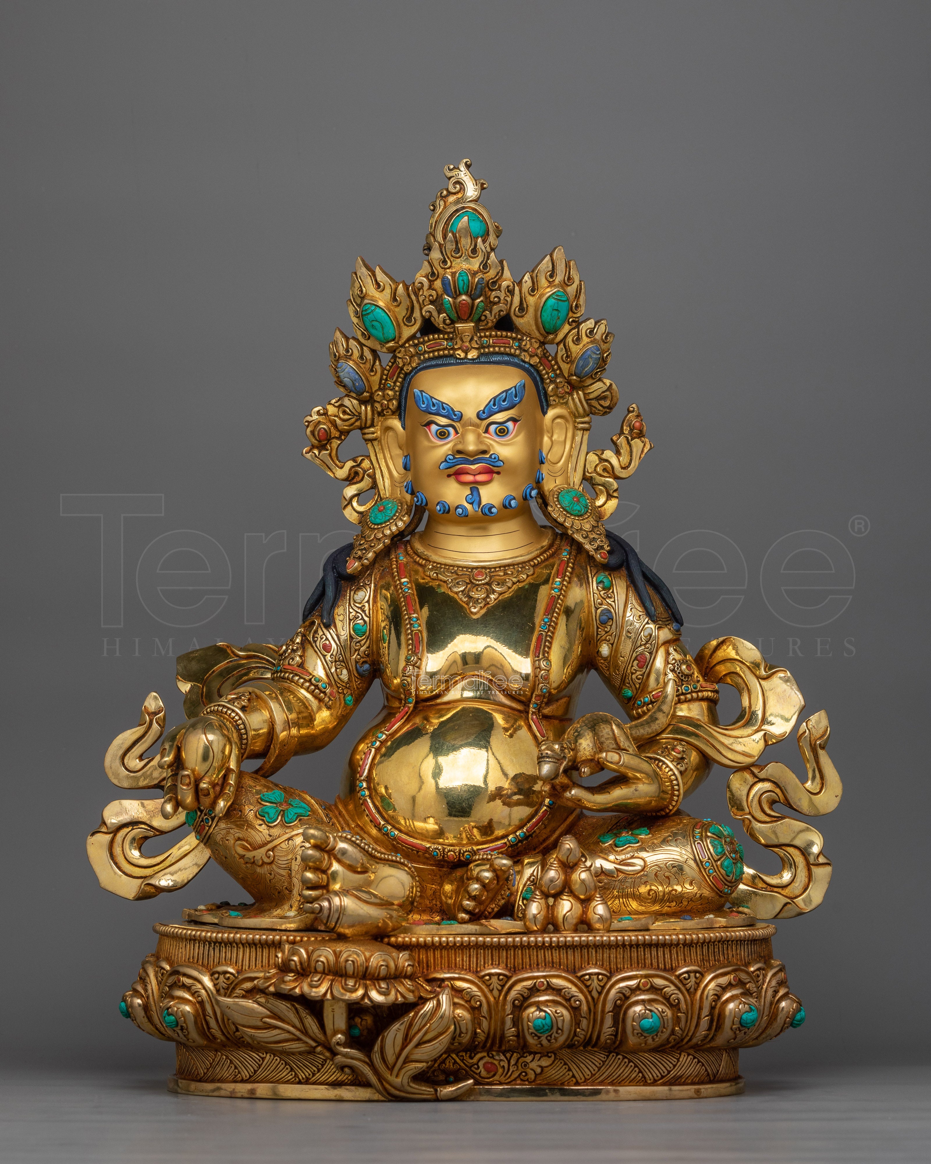 Gemstones-Decorated Dzambhala Statue | A Masterpiece of Spiritual Wealth and Elegance