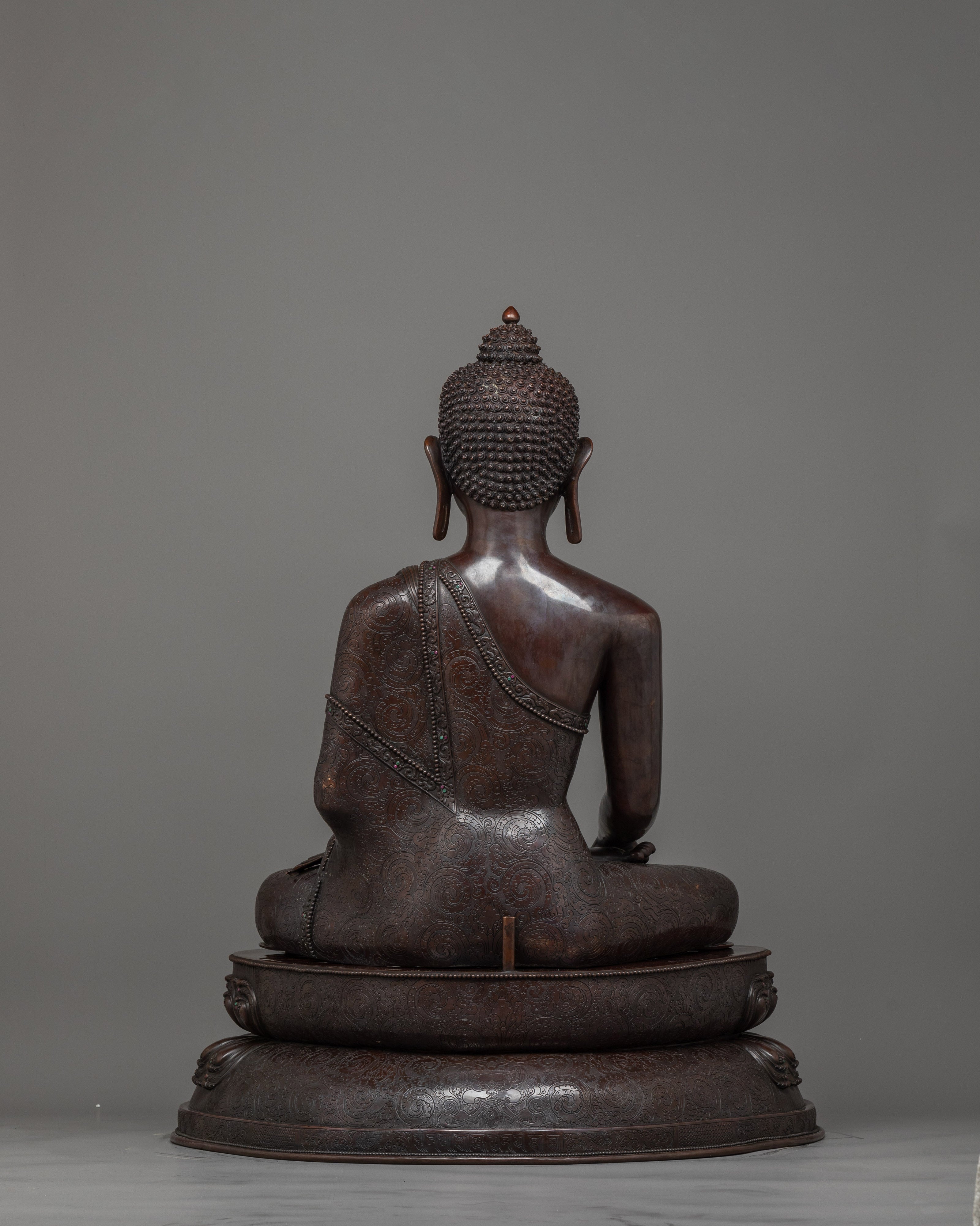 Enlighten Teacher Shakyamuni Buddha Oxidized Statue | A Majestic Symbol of Serene Wisdom