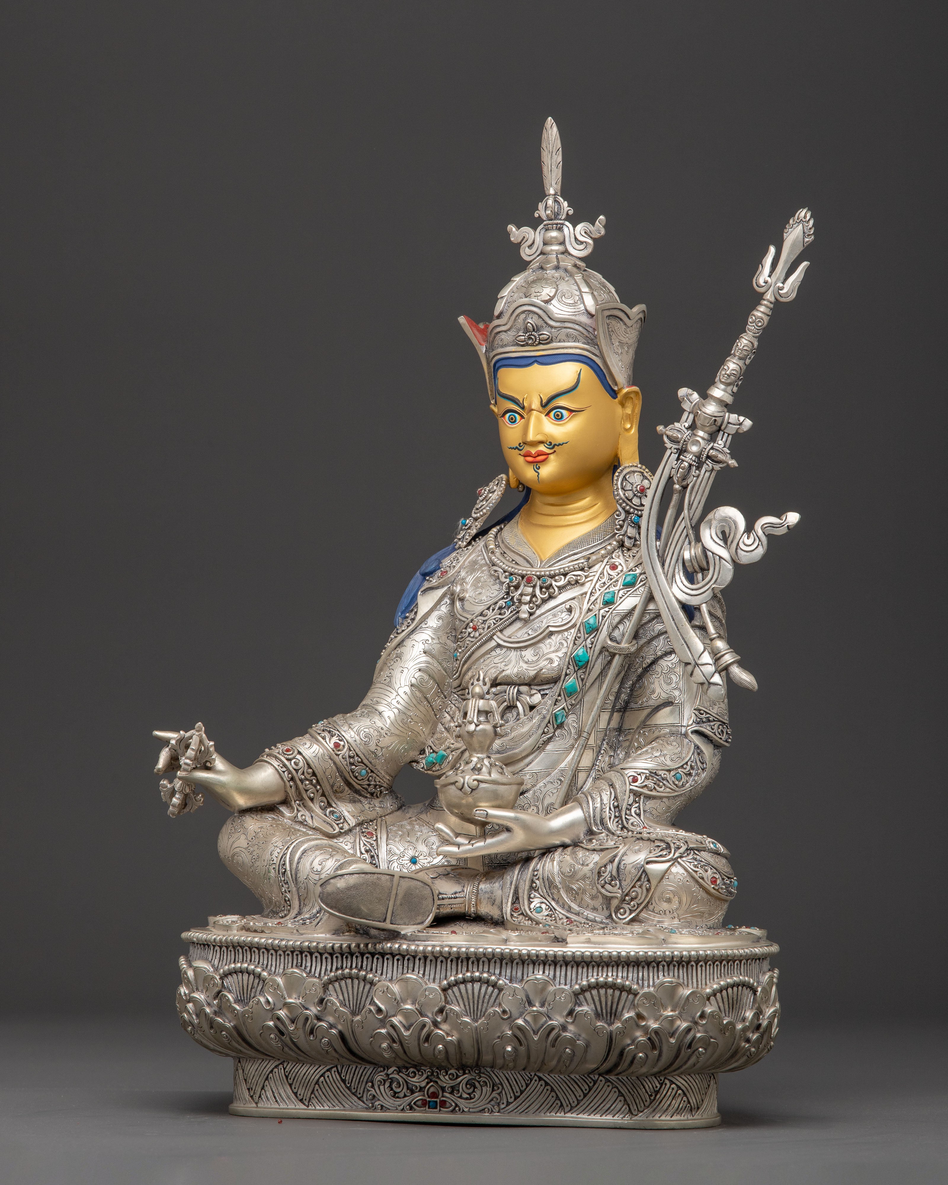 Silver Guru Rinpoche Statue | Tantric Master Padmasambhava