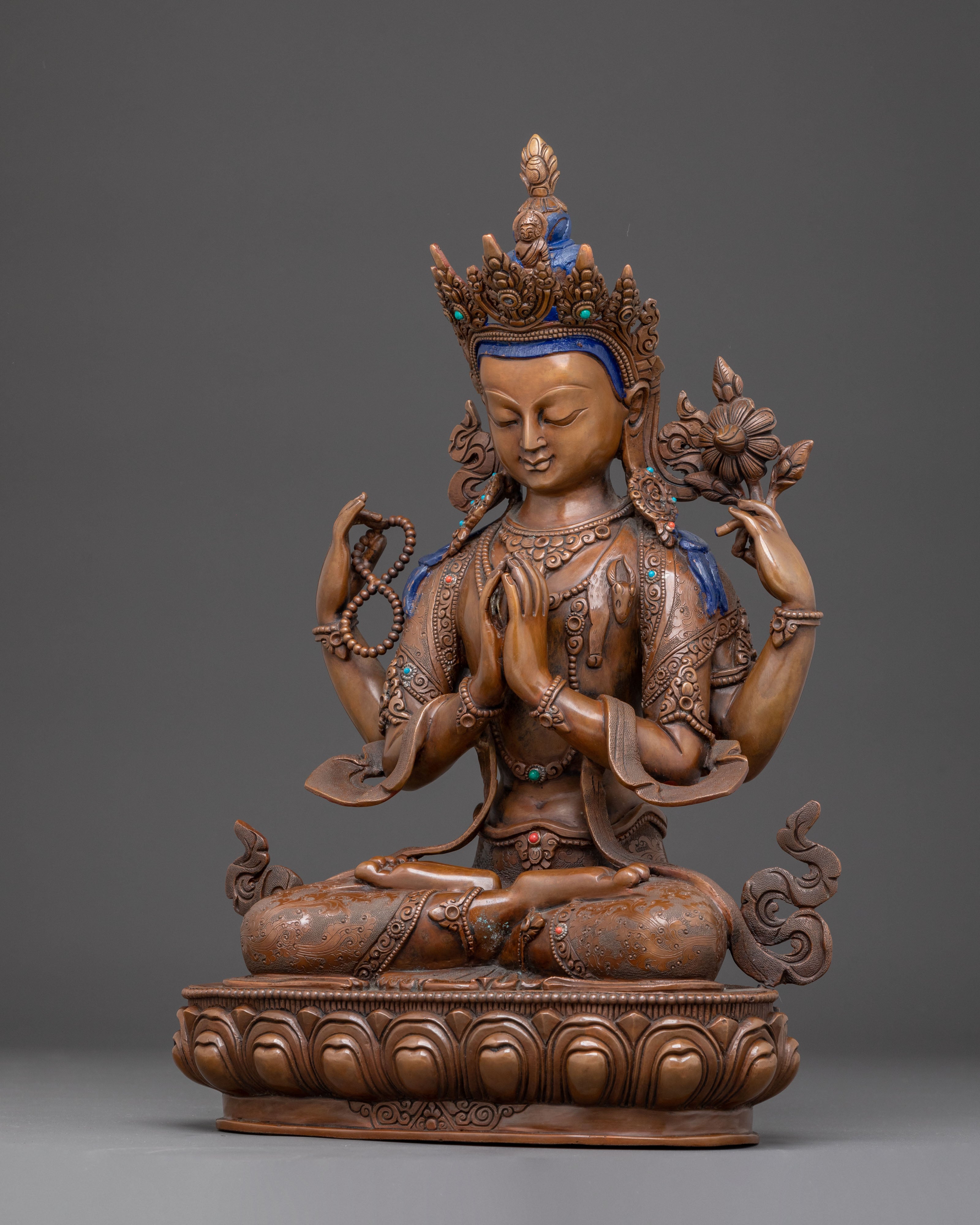 Oxidized Handmade Statue of Bodhisattva Chenrezig | Guardian of Compassion