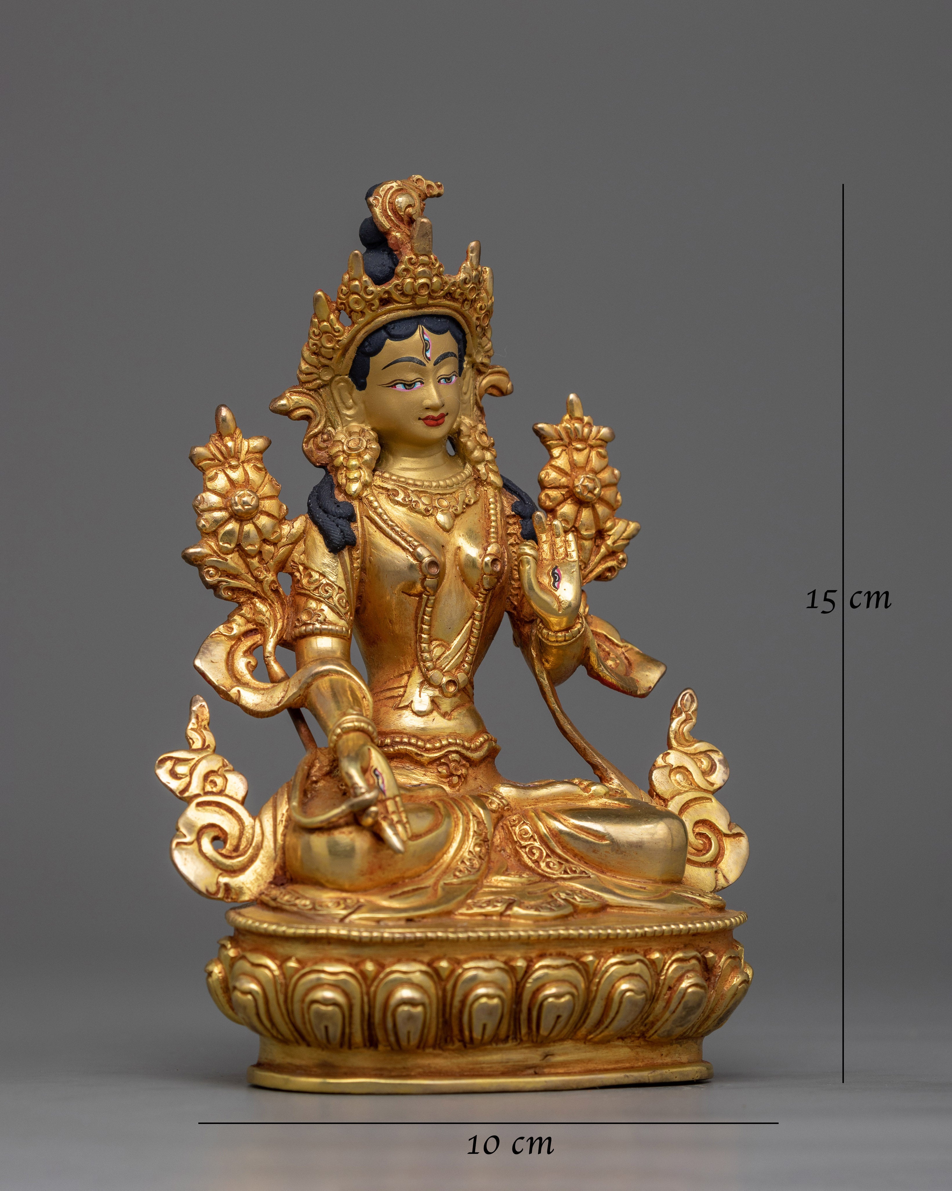 White Tara 15cm Gold-Gilded Statue | A Beacon of Compassion and Healing