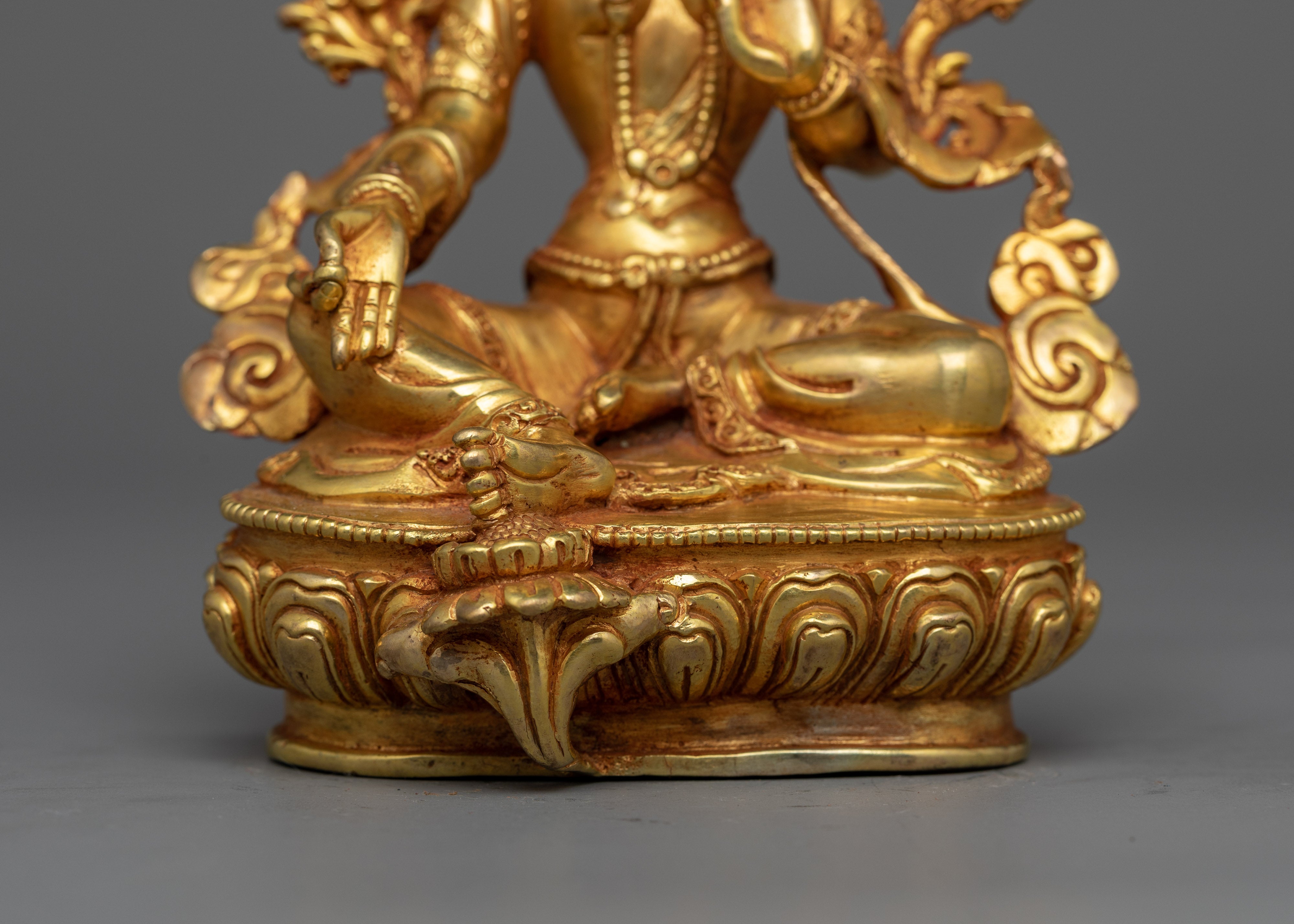 Green Tara Small Gold Gilded Statue | Embodiment of Compassionate Protection