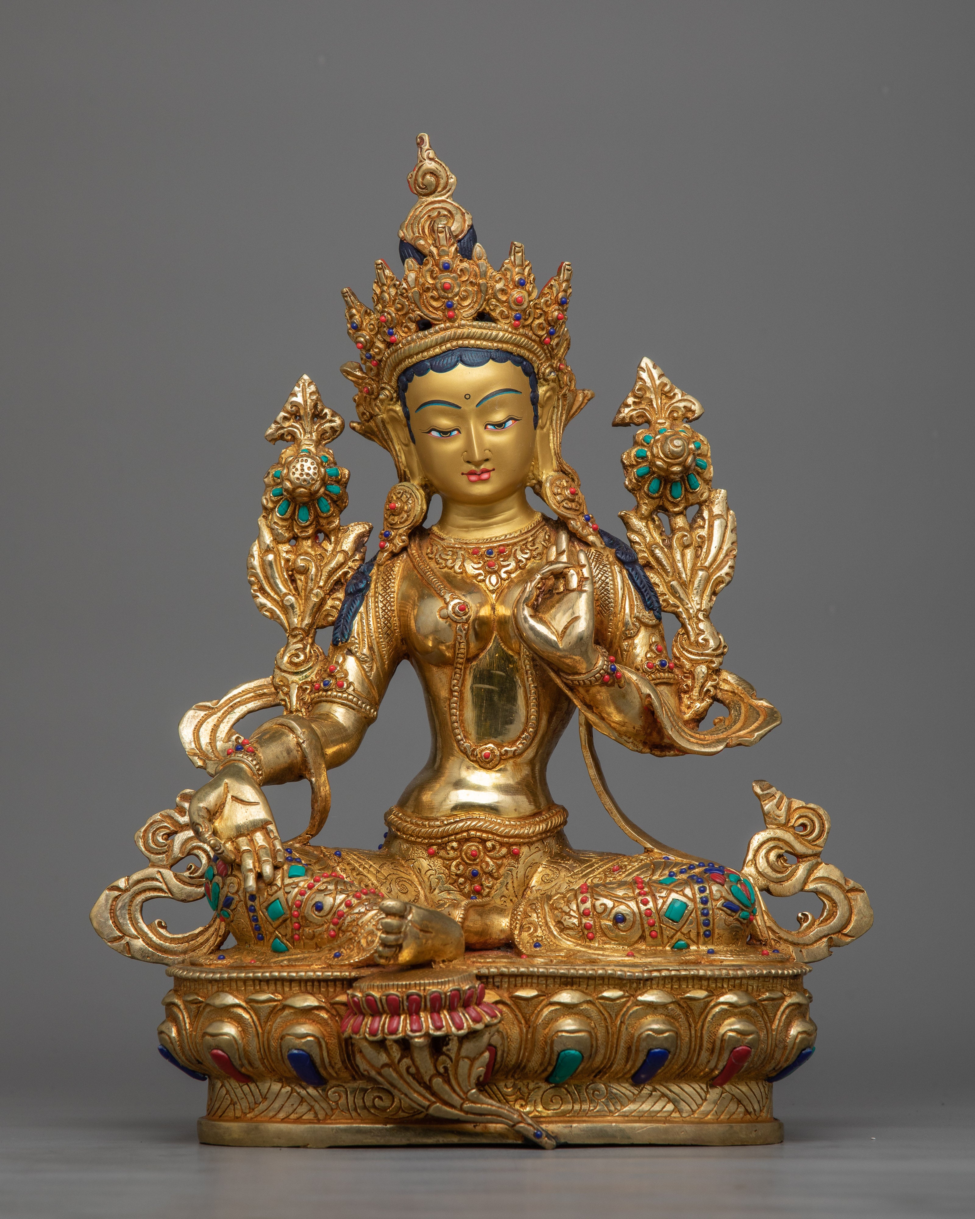 Green Tara 35cm Gemstones Decorated Statue | A Divine Symbol of Compassion and Serenity