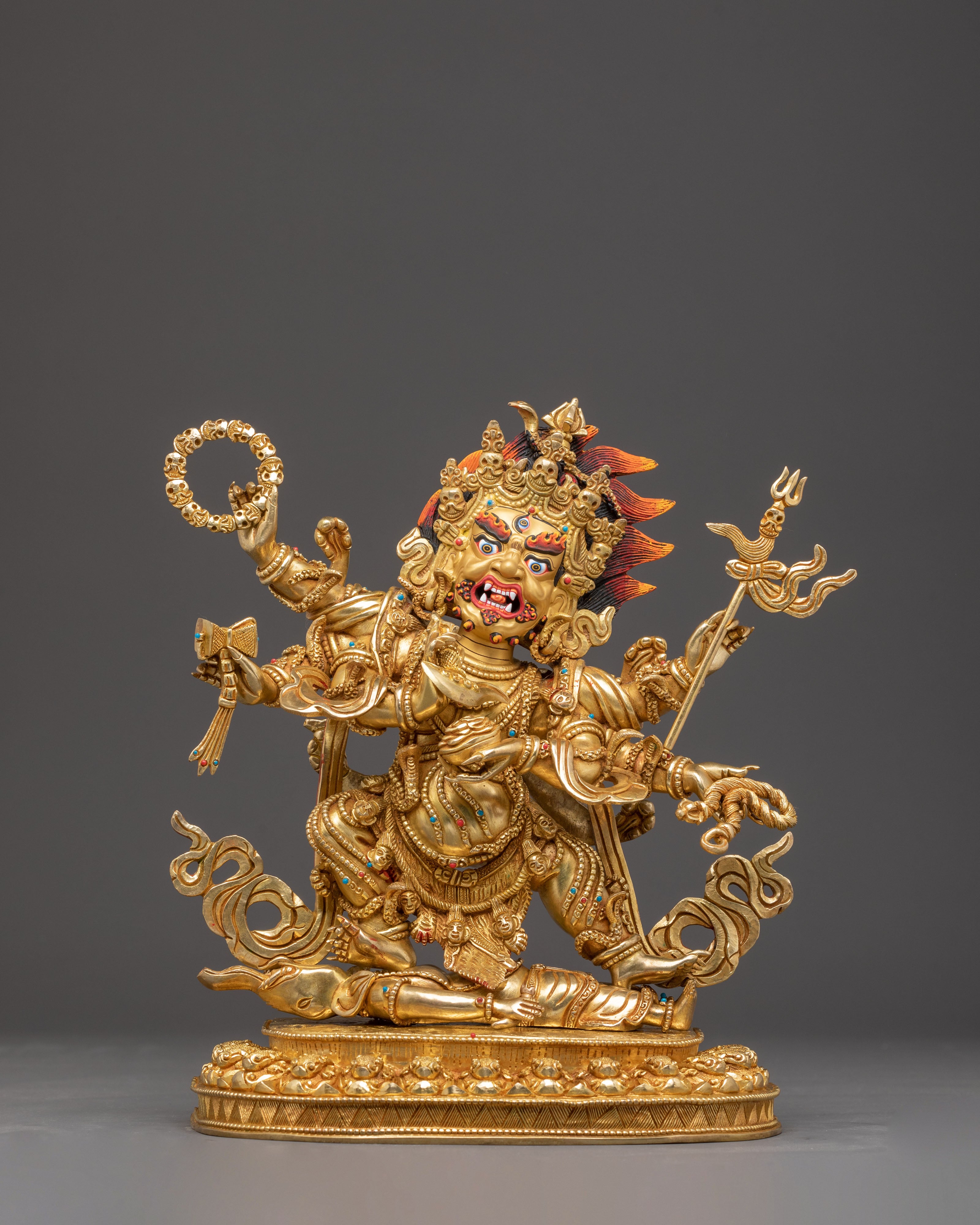 Handcrafted Six-Armed Mahakala Sculpture for Meditation