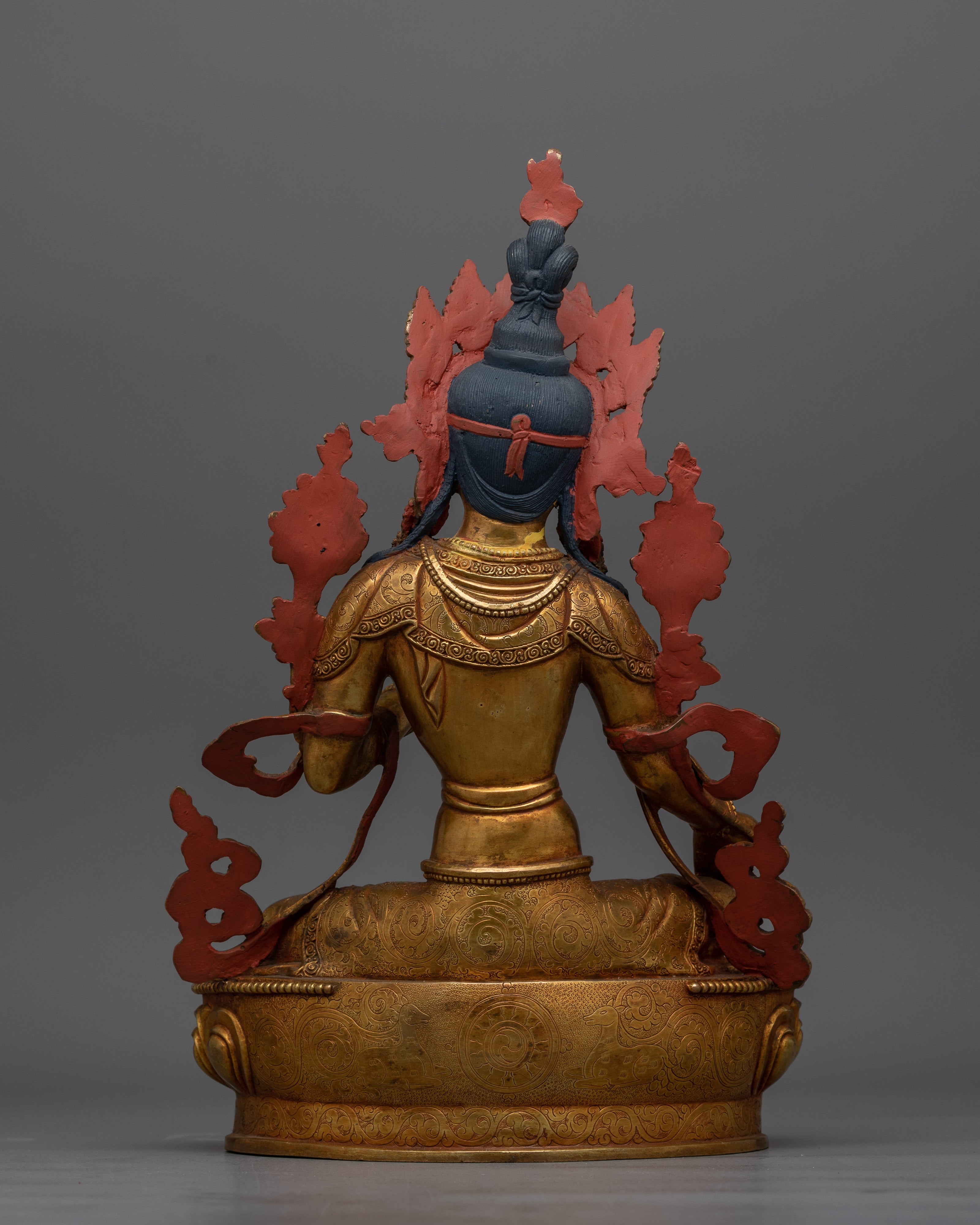 Green Tara Gold-Gilded Antique Touch Statue | A Symbol of Compassion and Protection