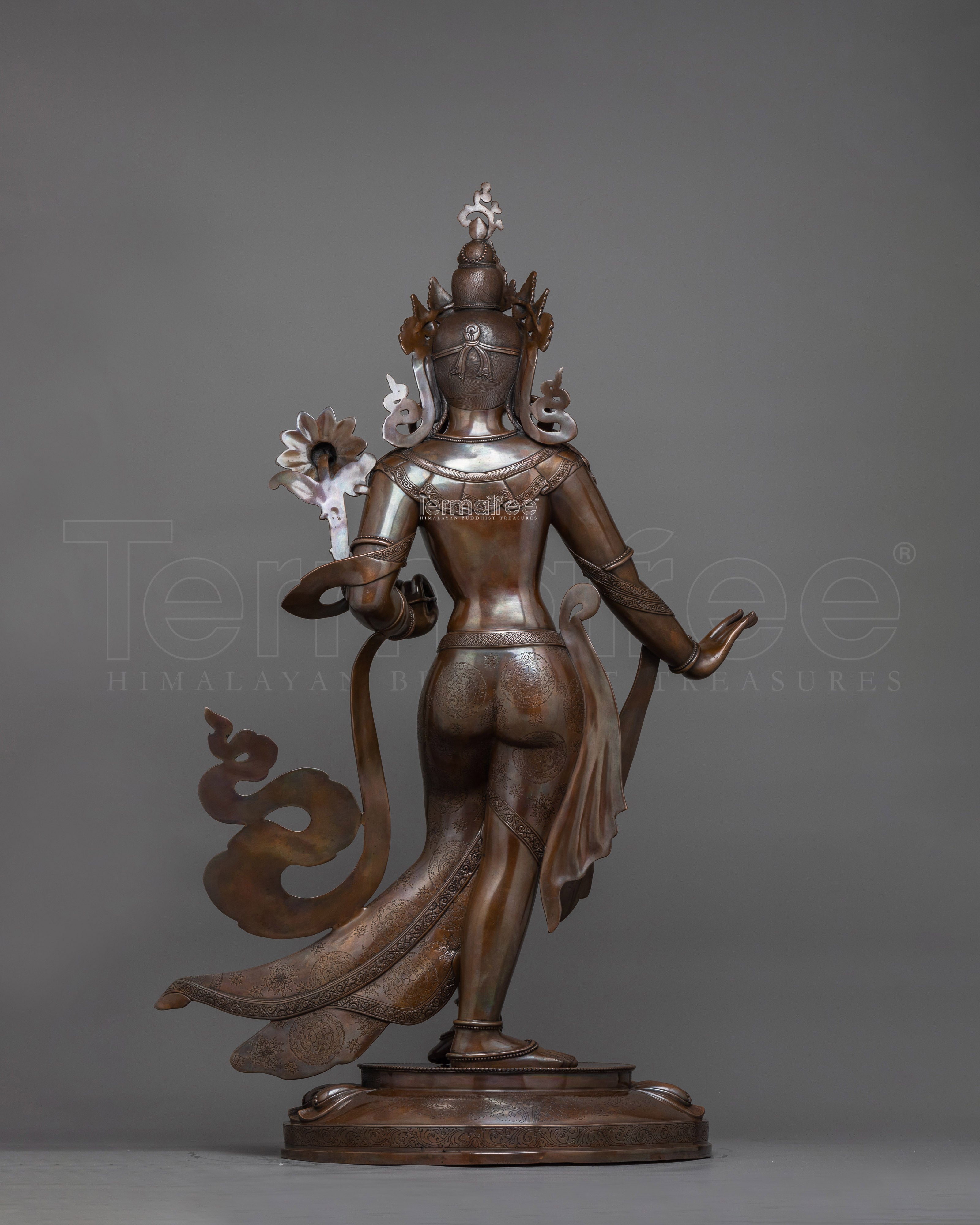 Standing White Tara Oxidized Copper Statue | Embodiment of Compassion and Protection