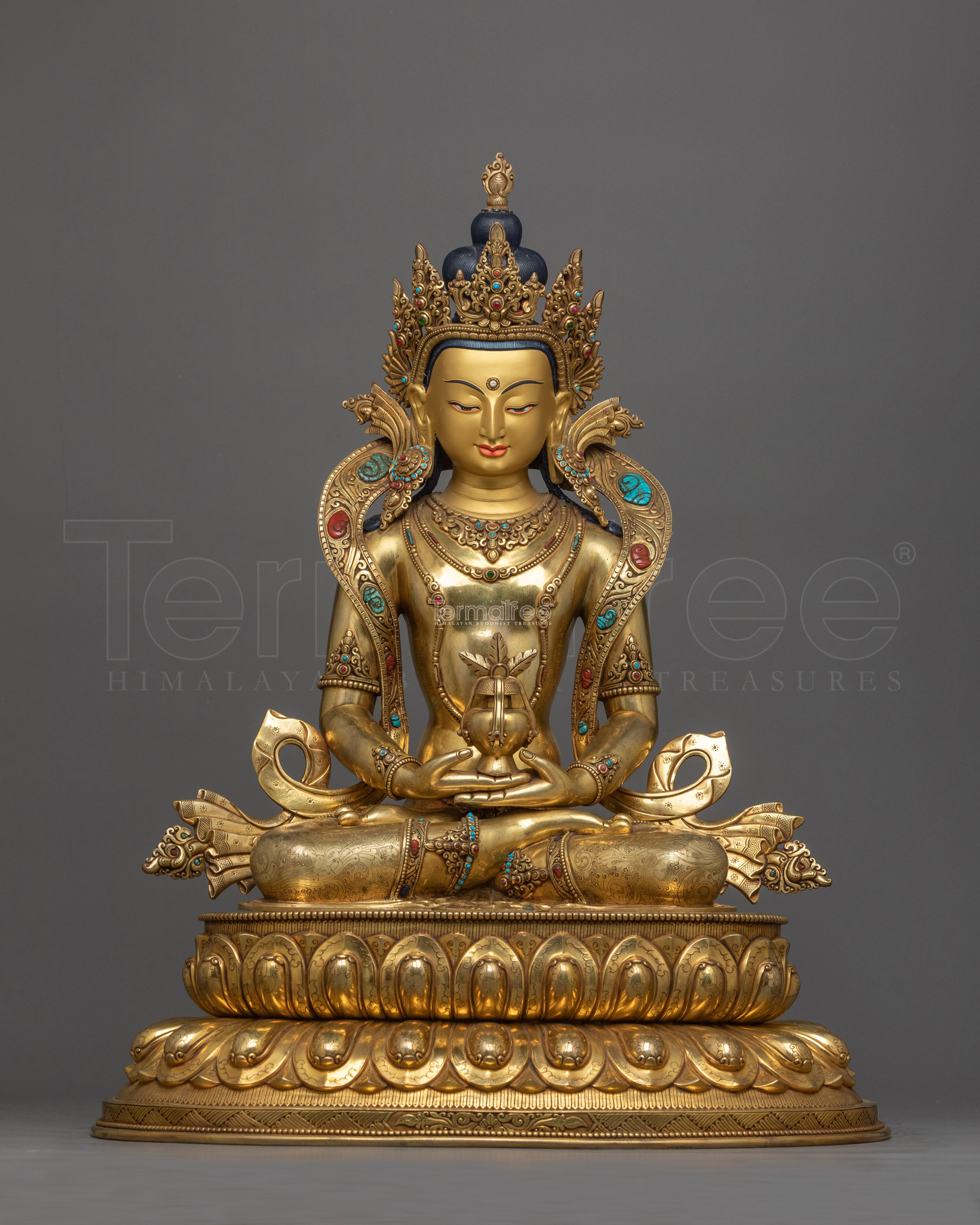 Gold-Gilded Amitayus Long Life Deity Statue | A Symbol of Longevity and Compassion