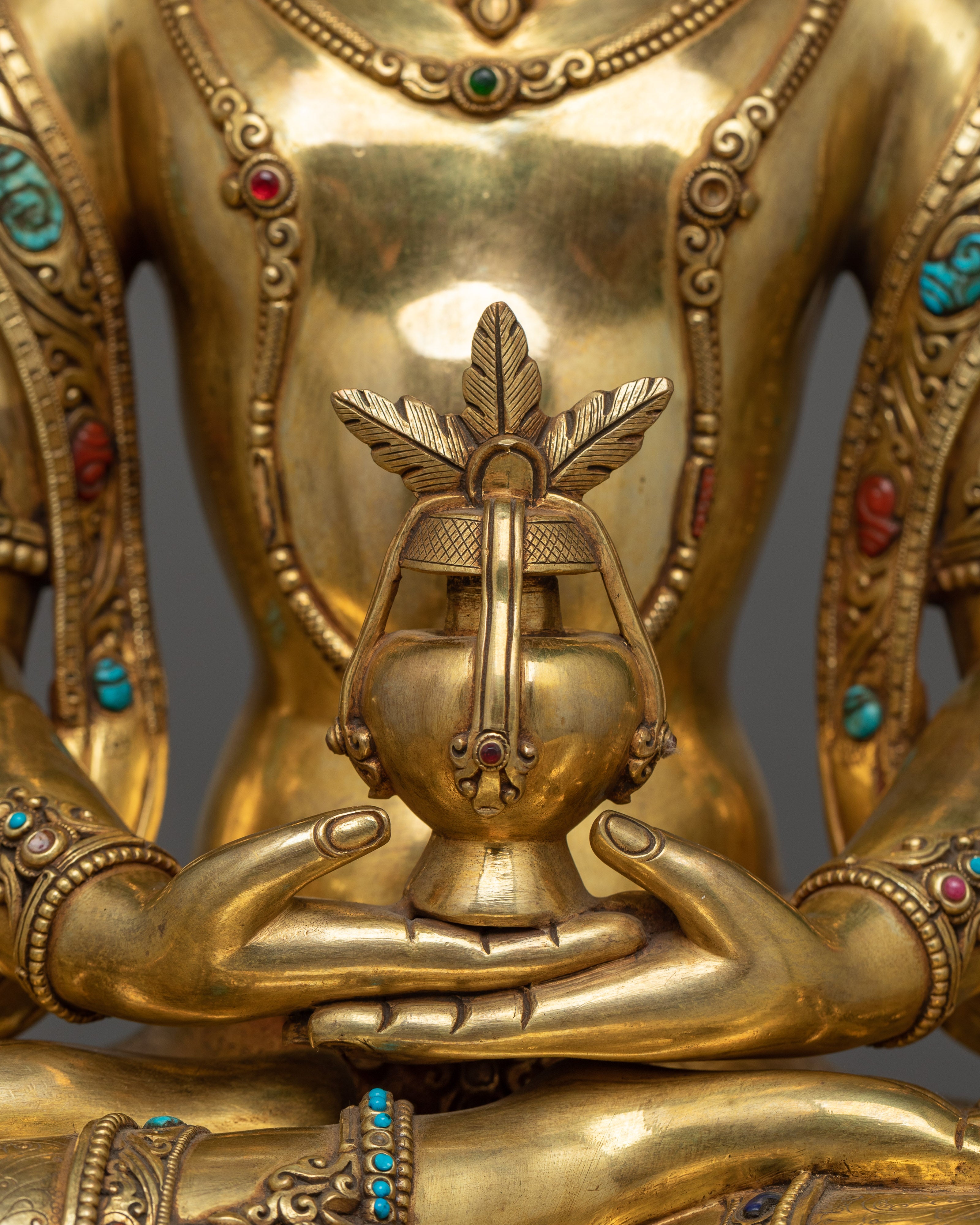 Gold-Gilded Amitayus Long Life Deity Statue | A Symbol of Longevity and Compassion