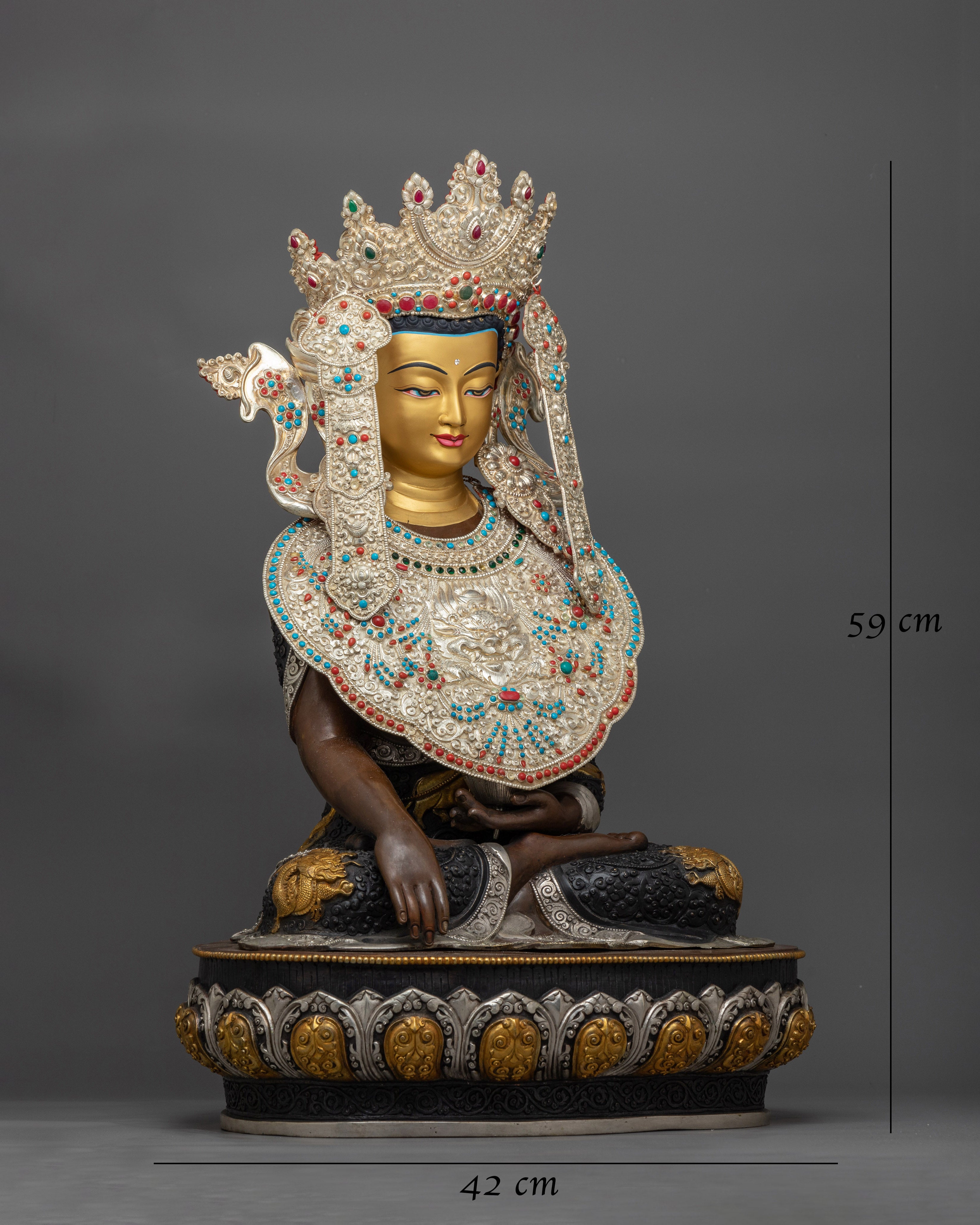 Majestic Crown Shakyamuni Buddha Gold and Silver-Plated Statue | Embodiment of Serenity and Grandeur