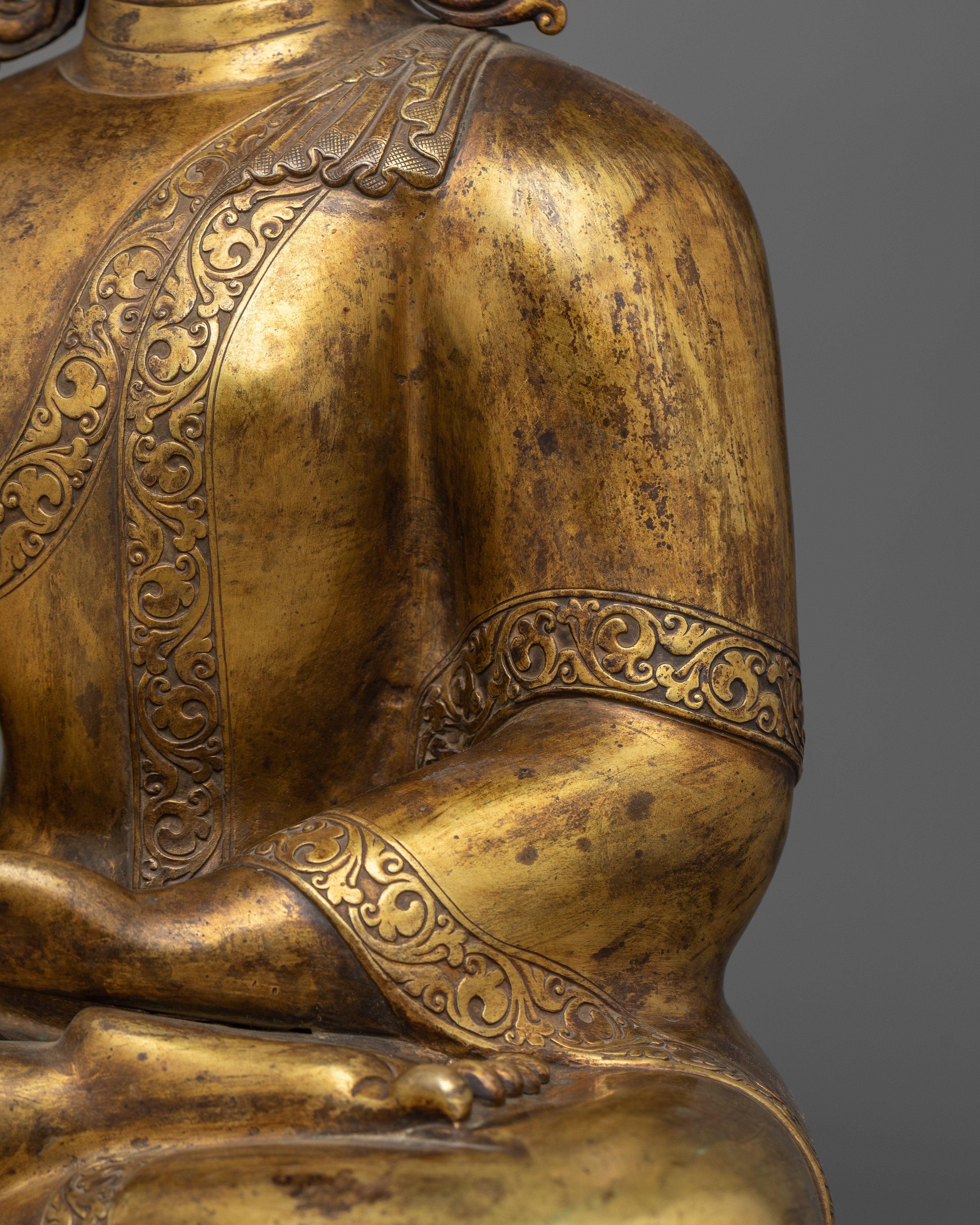 Shakyamuni Buddha Gold Gilded Antique Statue | Serenity in Timeless Tradition