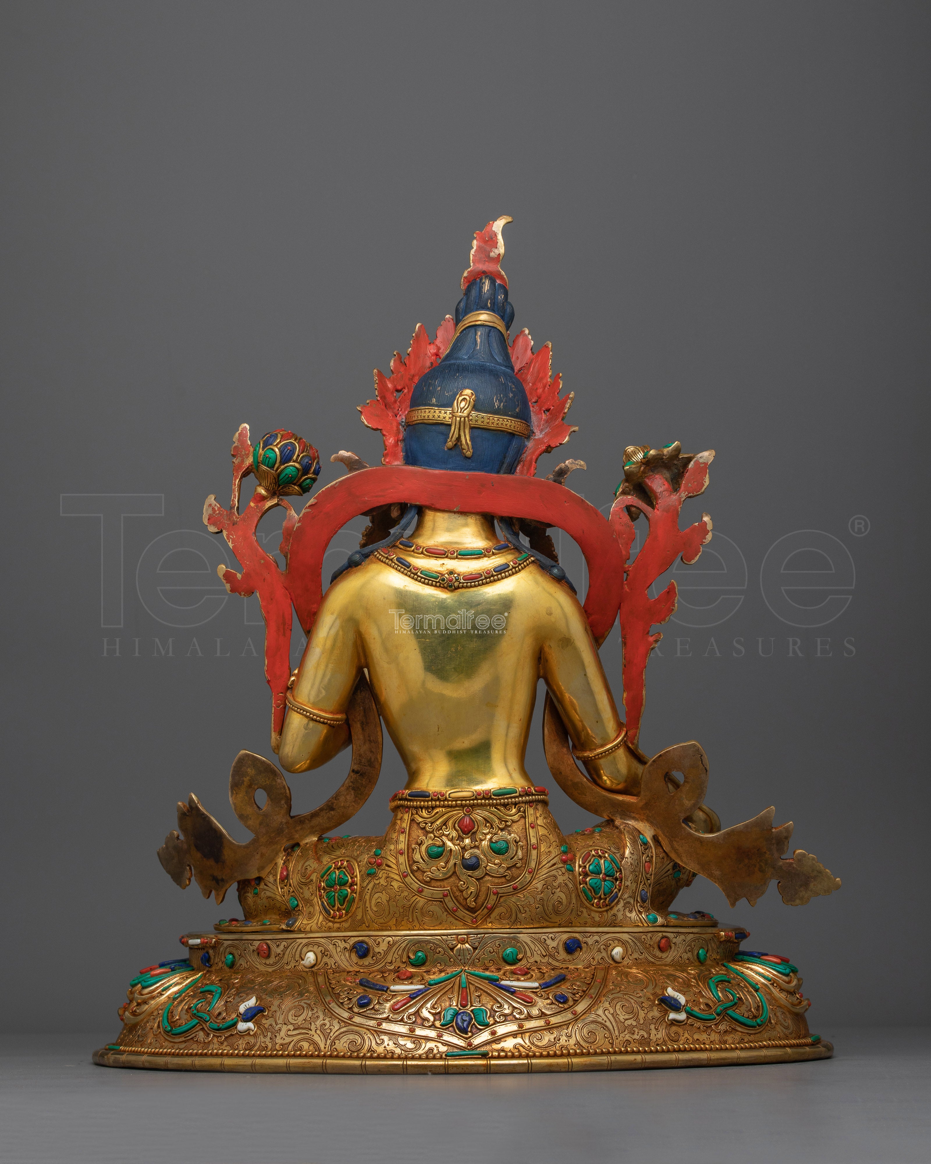 Green Tara Adorned with Hand-Carved Gemstone Statue | Emblem of Liberation and Compassion