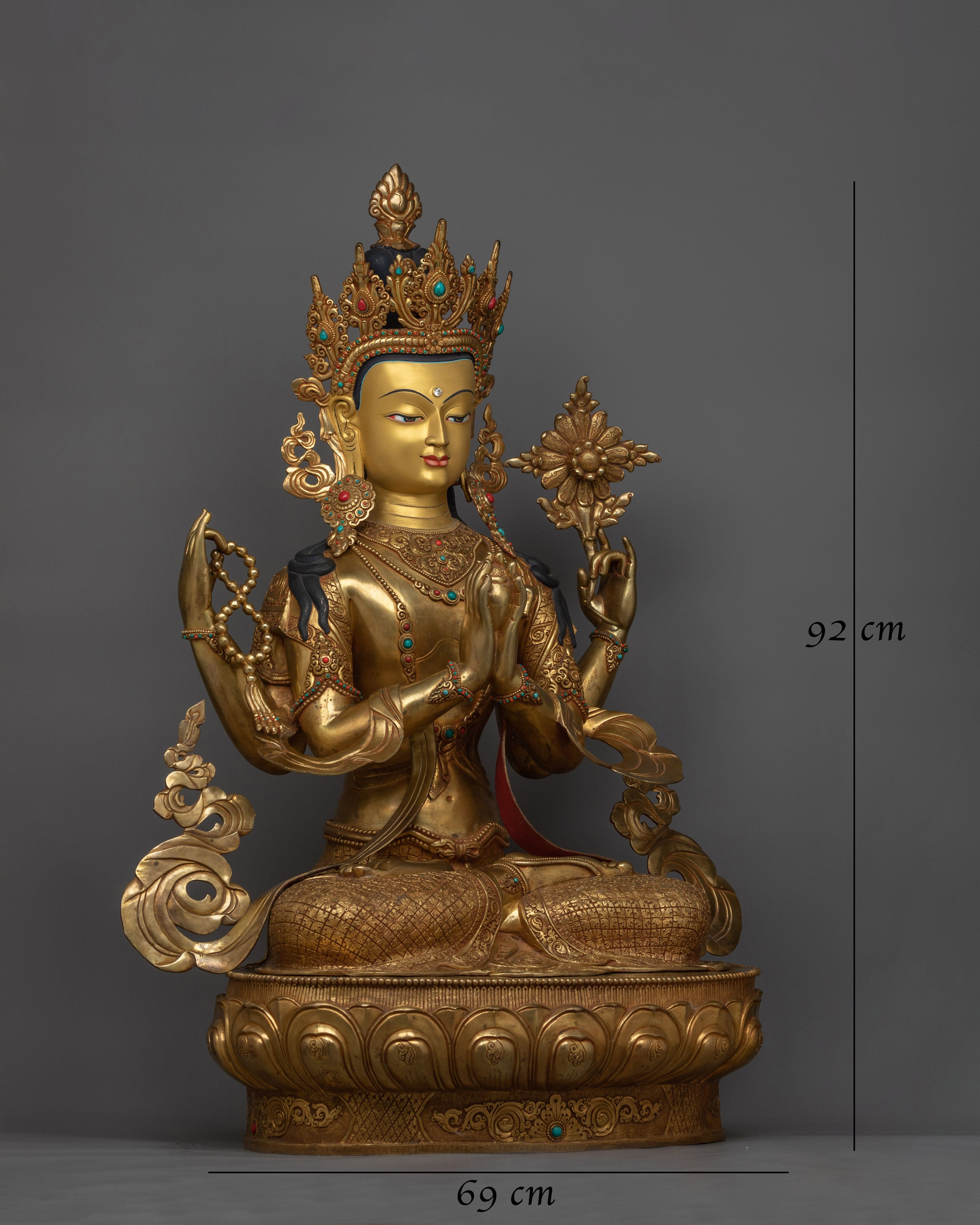 Chenrezig 92cm Gold-Gilded Statue | A Monument to Compassionate Presence