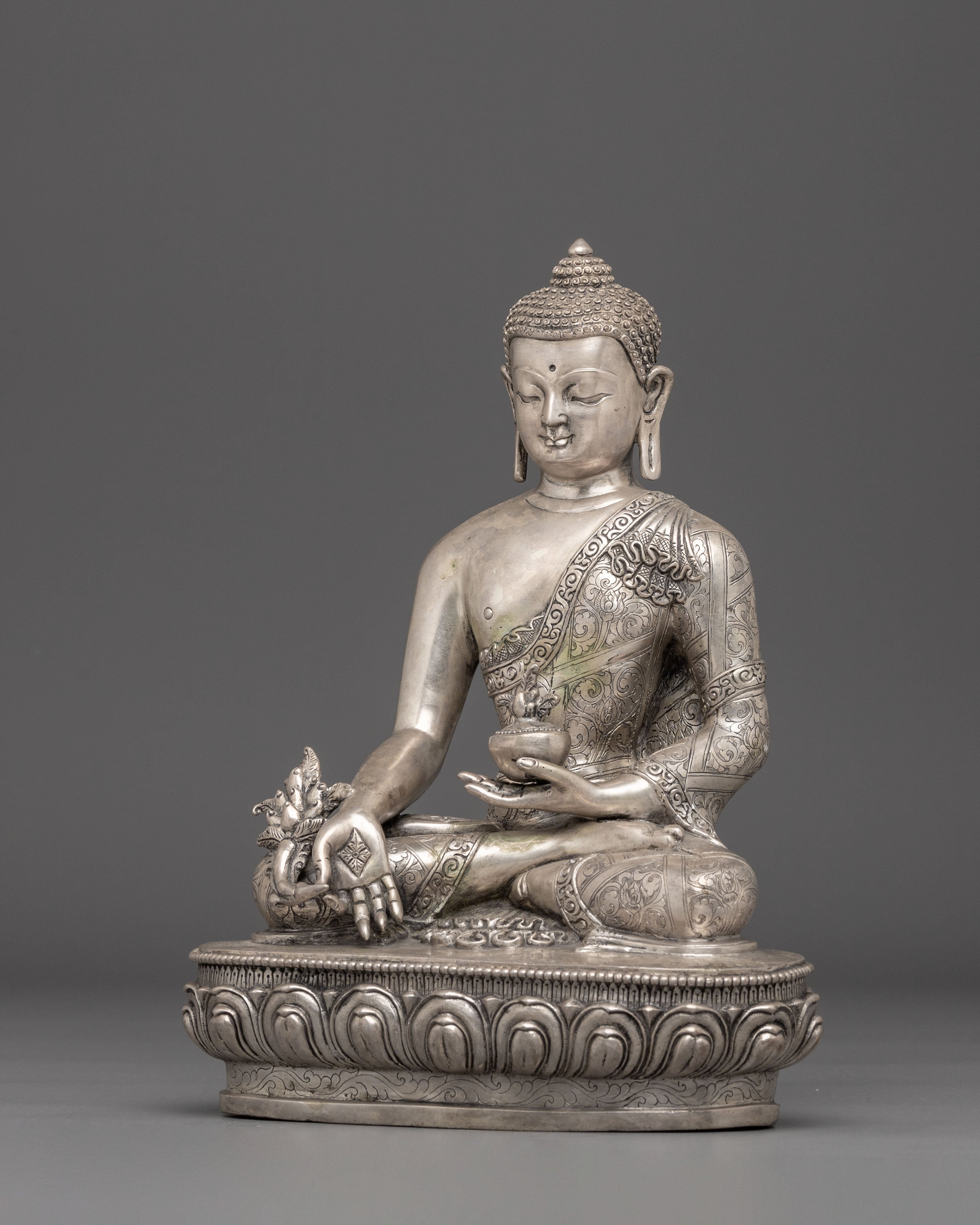 Silver-Plated Statue of Medicine Buddha | Healing Deity