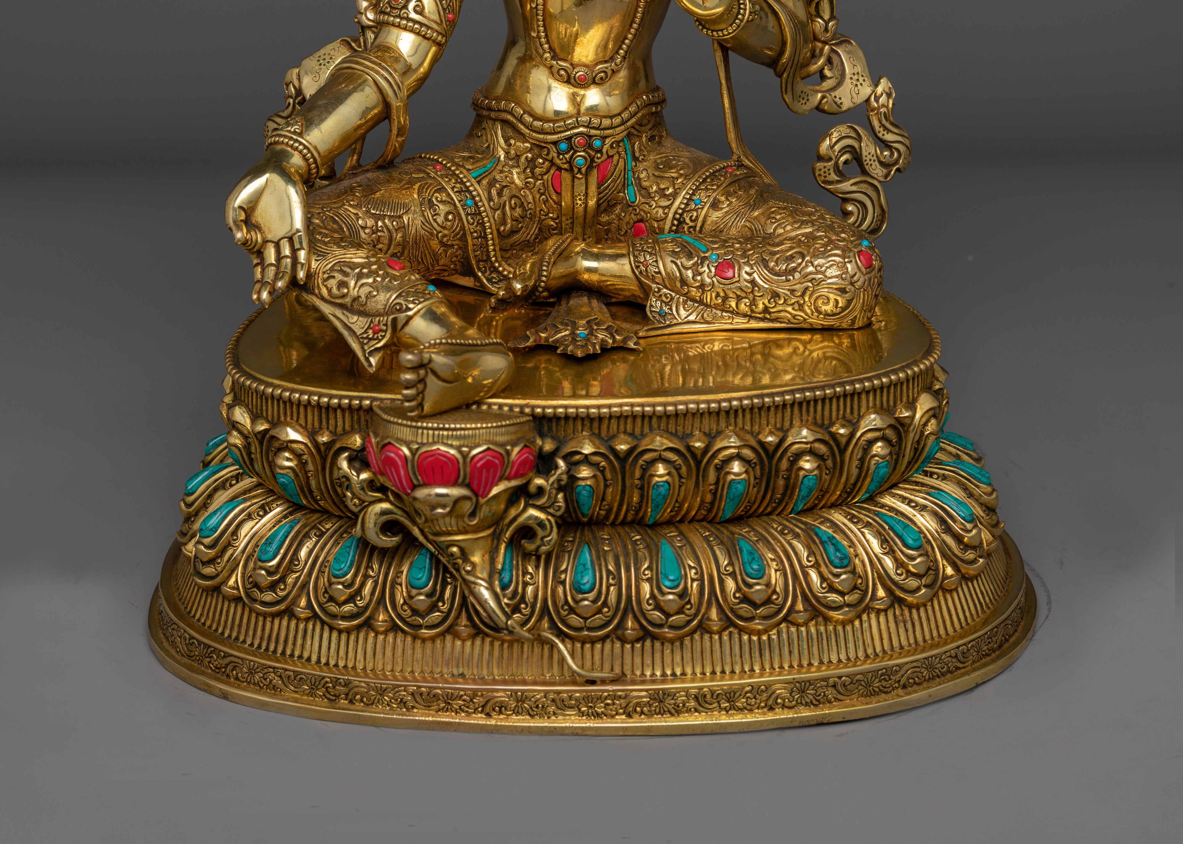 Green Tara Statue Decorated with Gemstones | A Masterpiece of Spiritual Art