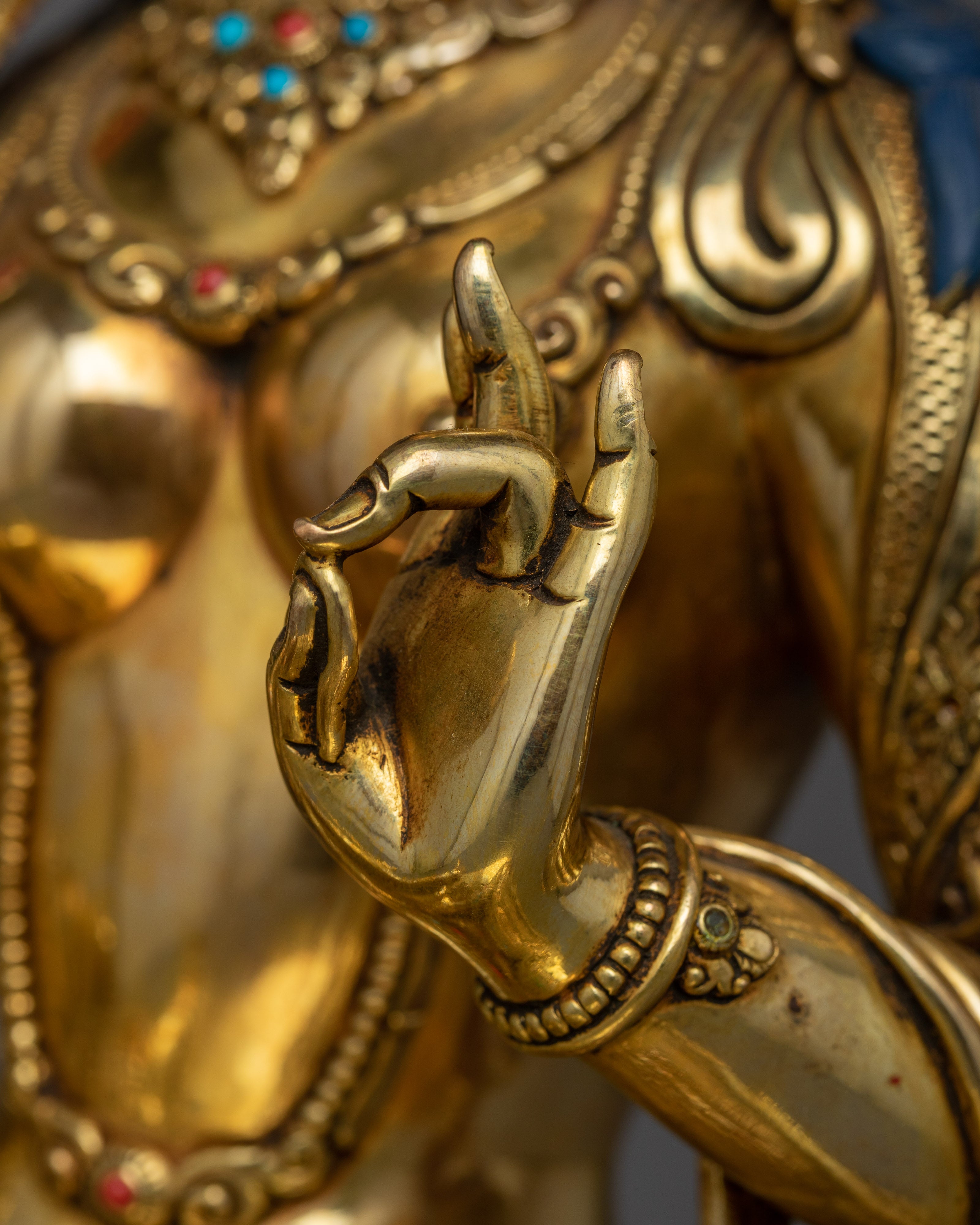 Green Tara Statue Decorated with Gemstones | A Masterpiece of Spiritual Art