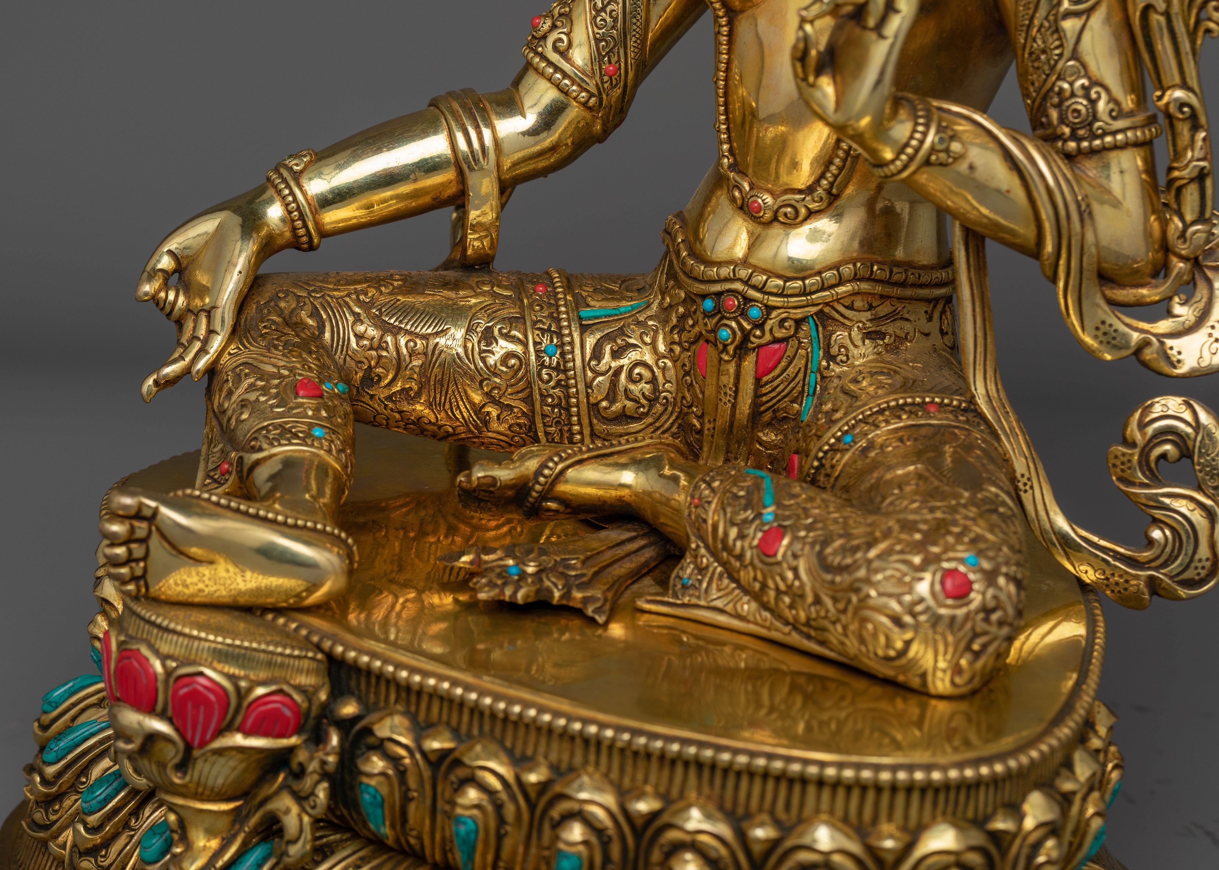 Green Tara Statue Decorated with Gemstones | A Masterpiece of Spiritual Art