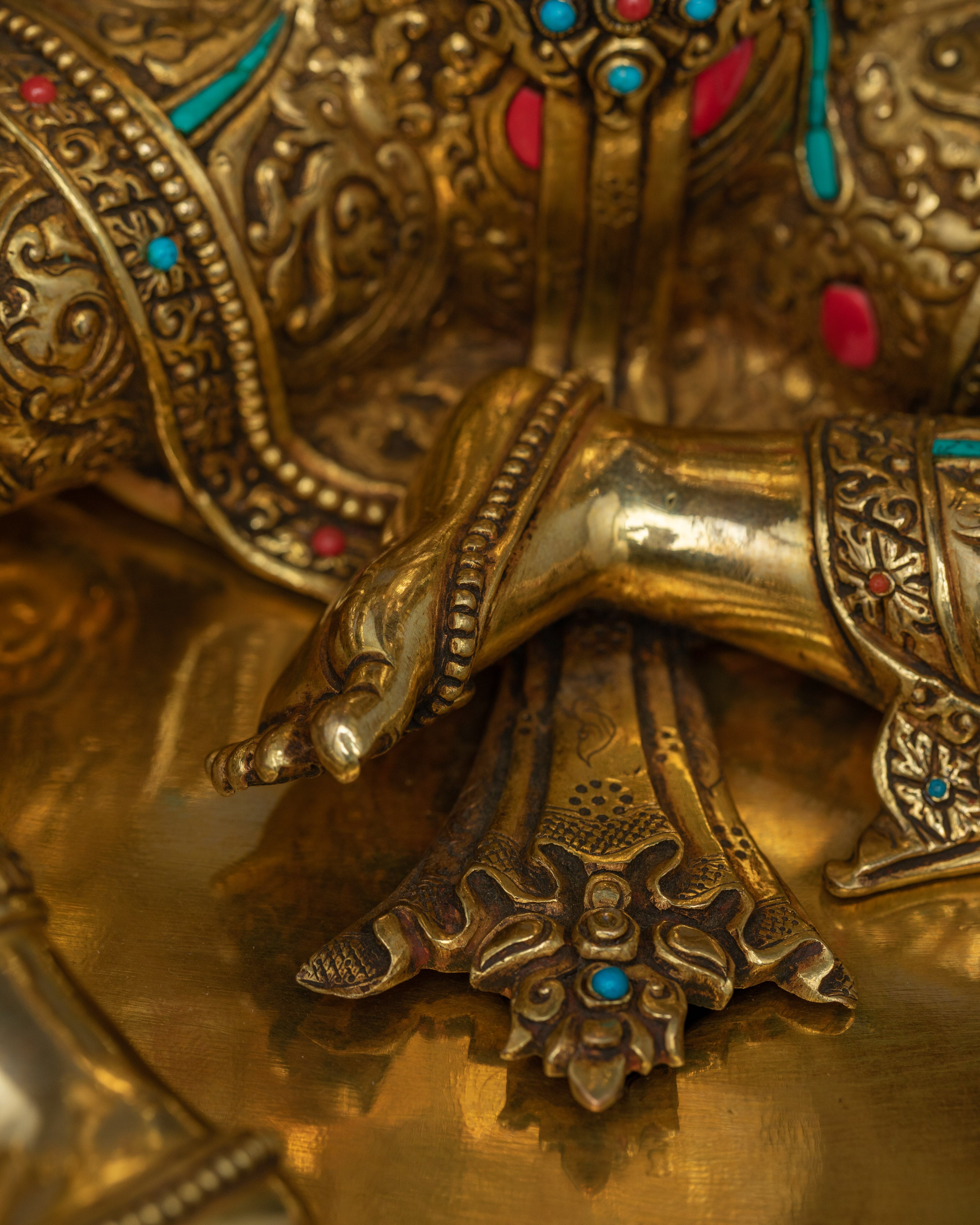 Green Tara Statue Decorated with Gemstones | A Masterpiece of Spiritual Art