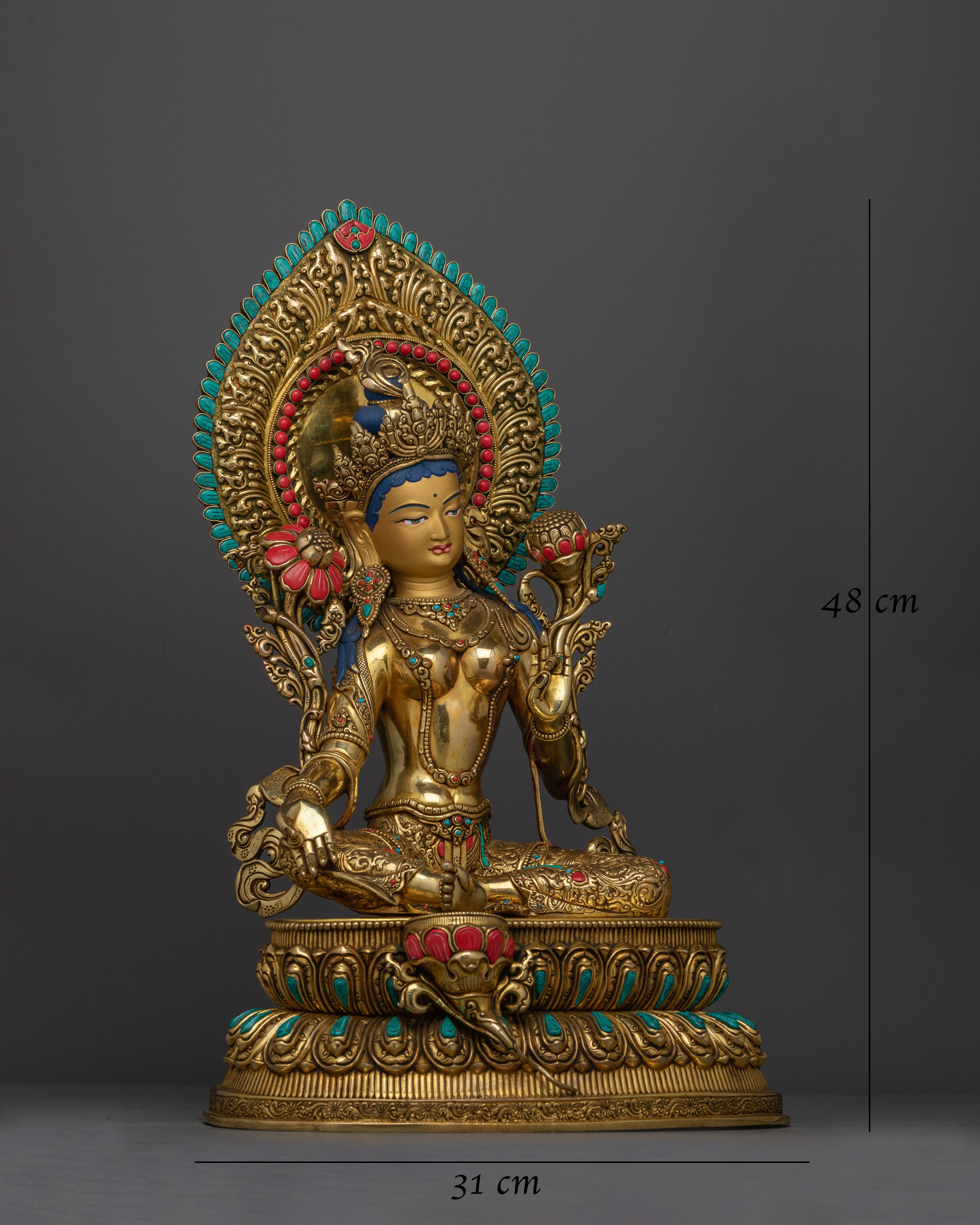 Green Tara Statue Decorated with Gemstones | A Masterpiece of Spiritual Art