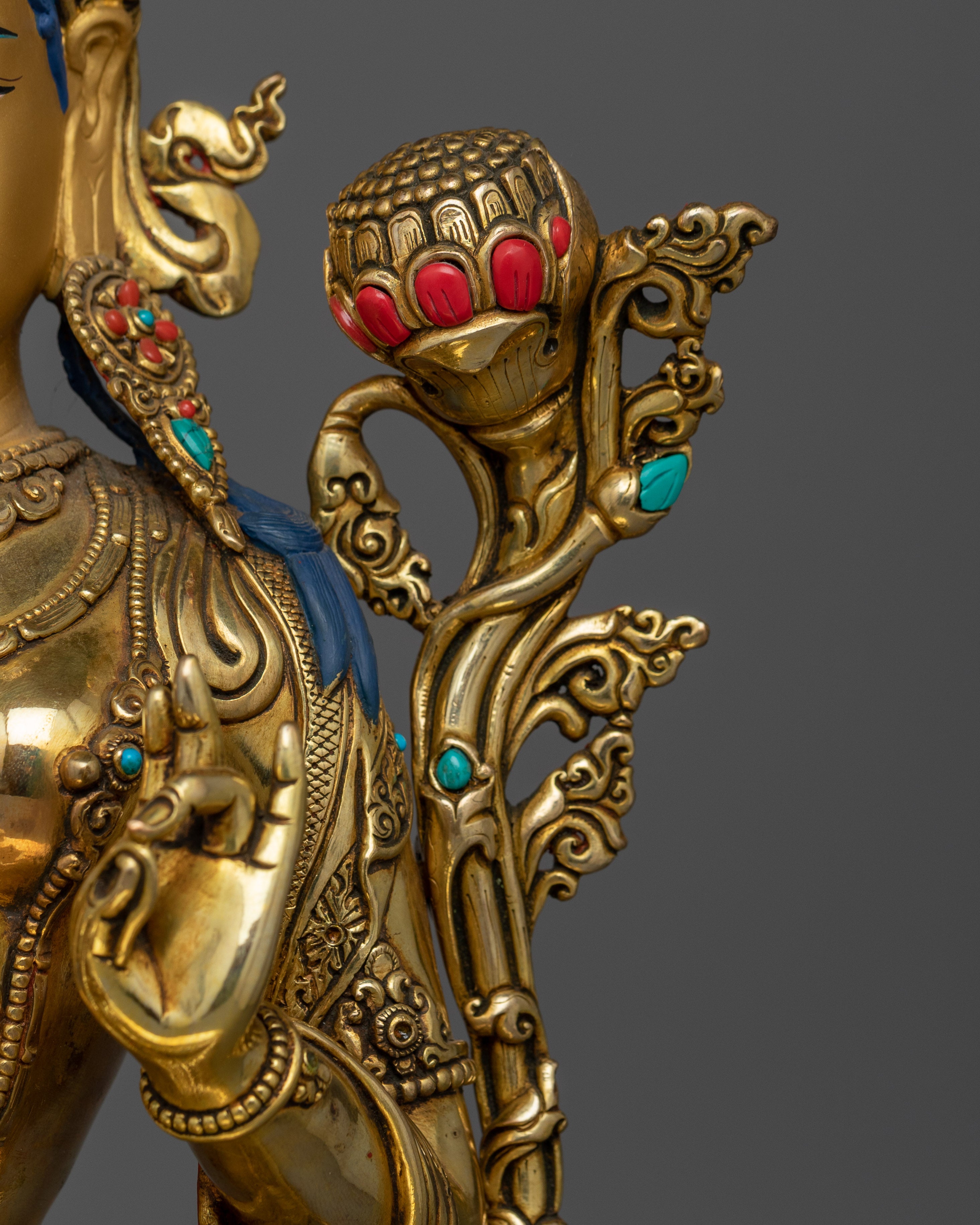 Green Tara Statue Decorated with Gemstones | A Masterpiece of Spiritual Art
