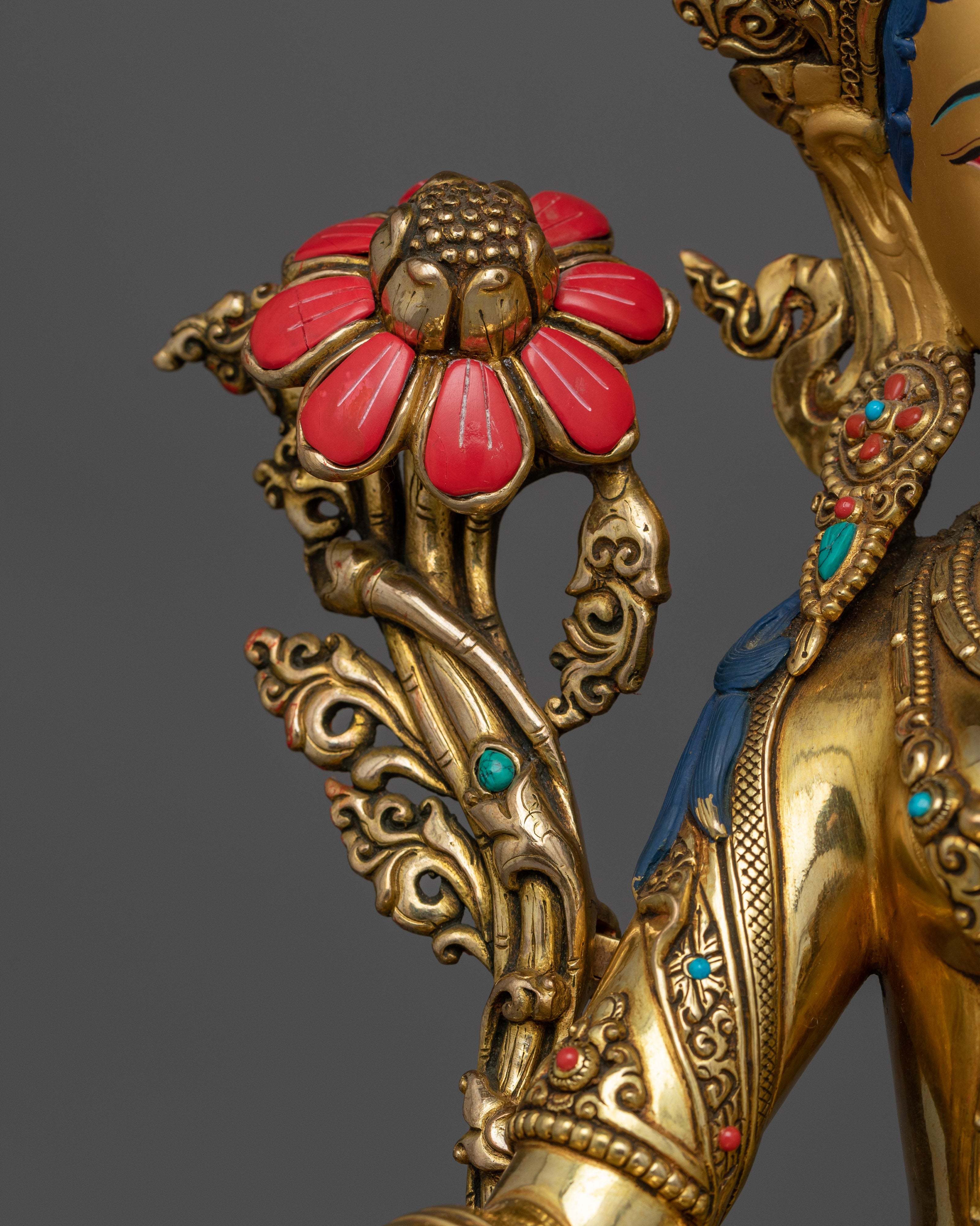 Green Tara Statue Decorated with Gemstones | A Masterpiece of Spiritual Art