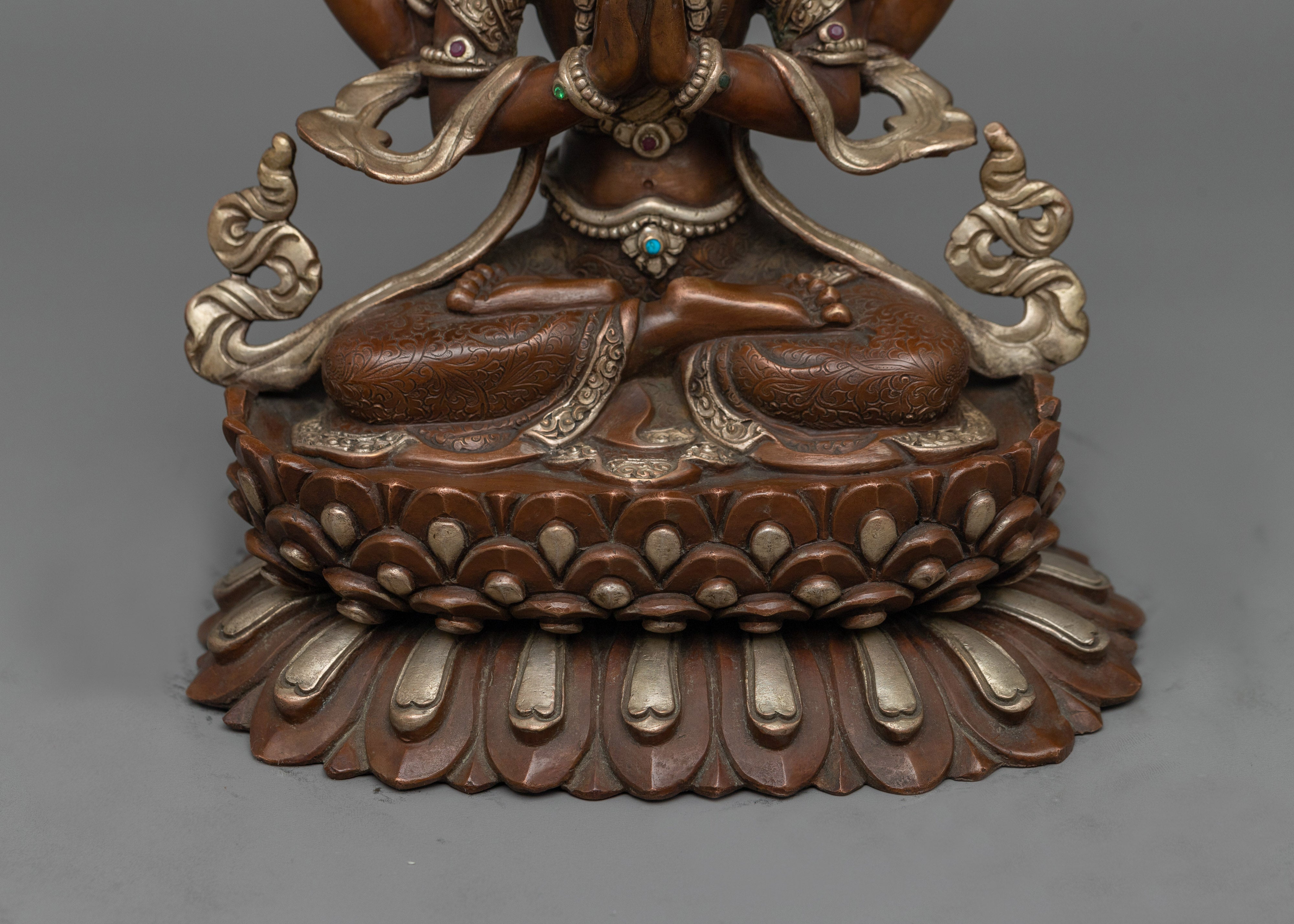 Chenrezig Silver Plated Oxidized 26cm Statue | Handcrafted Symbol of Compassion