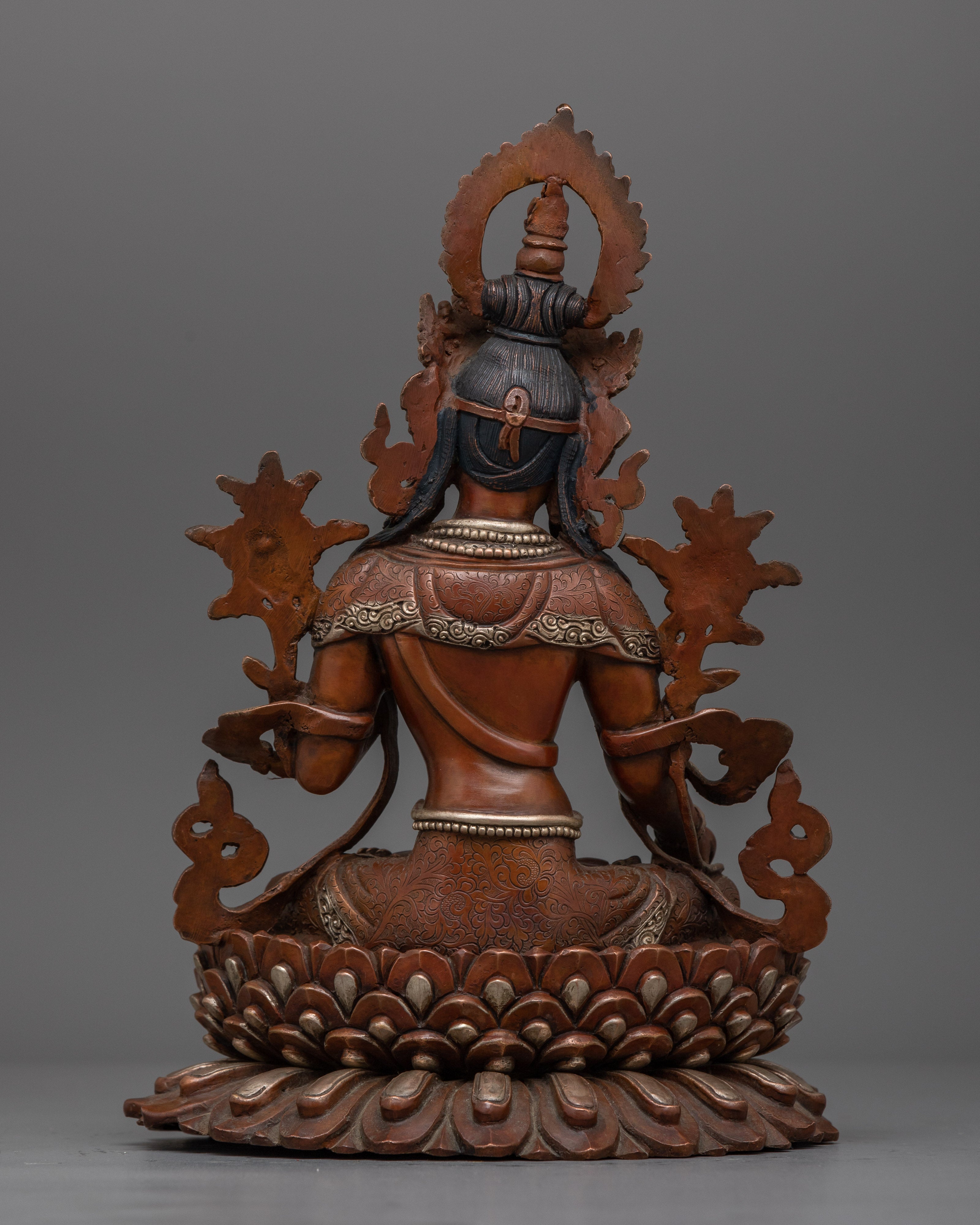White Tara Silver Plated Oxidized Statue | Handcrafted Symbol of Compassion
