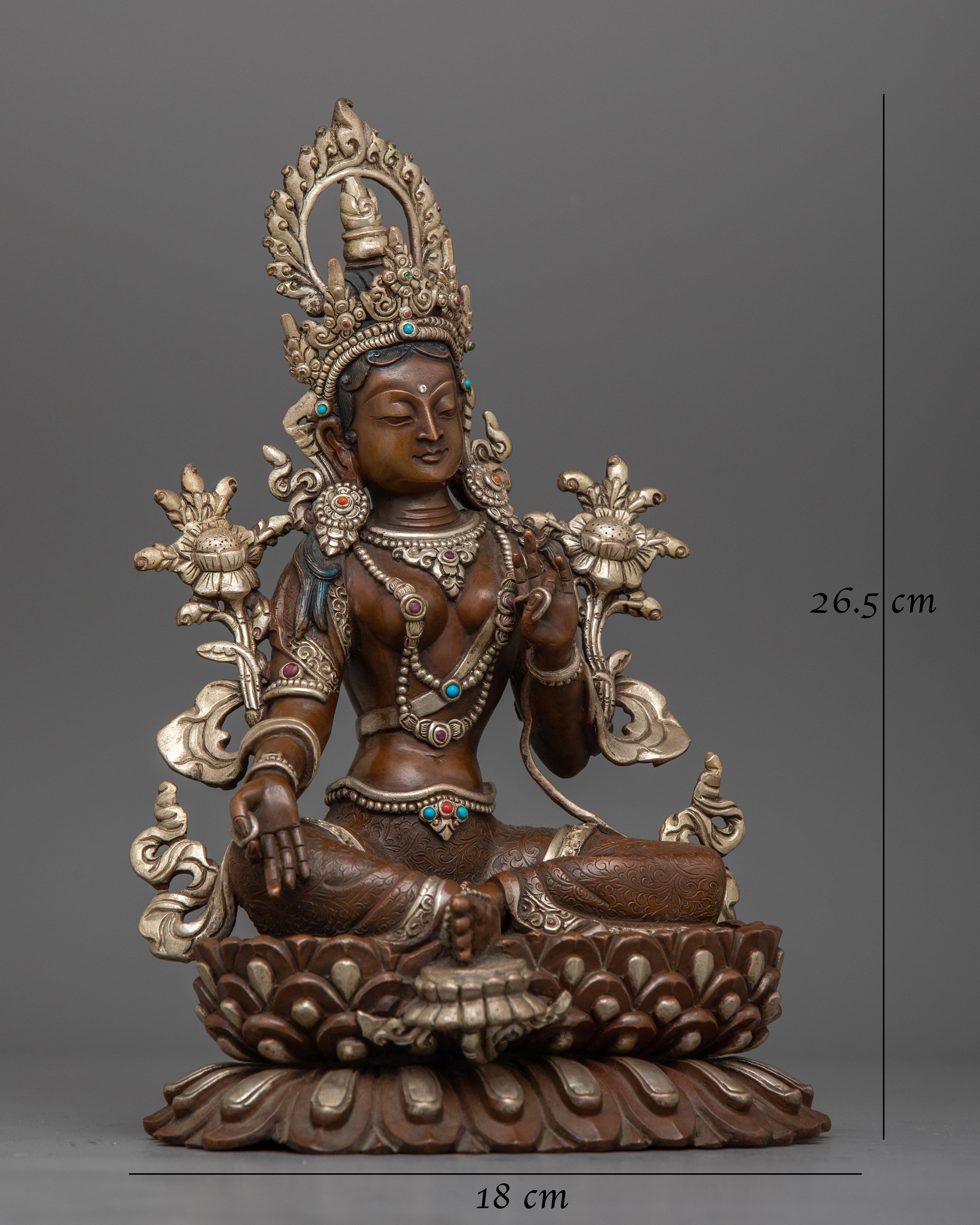 Green Tara Silver Handcrafted Statue | Symbol of Nepalese Artisans Artwork
