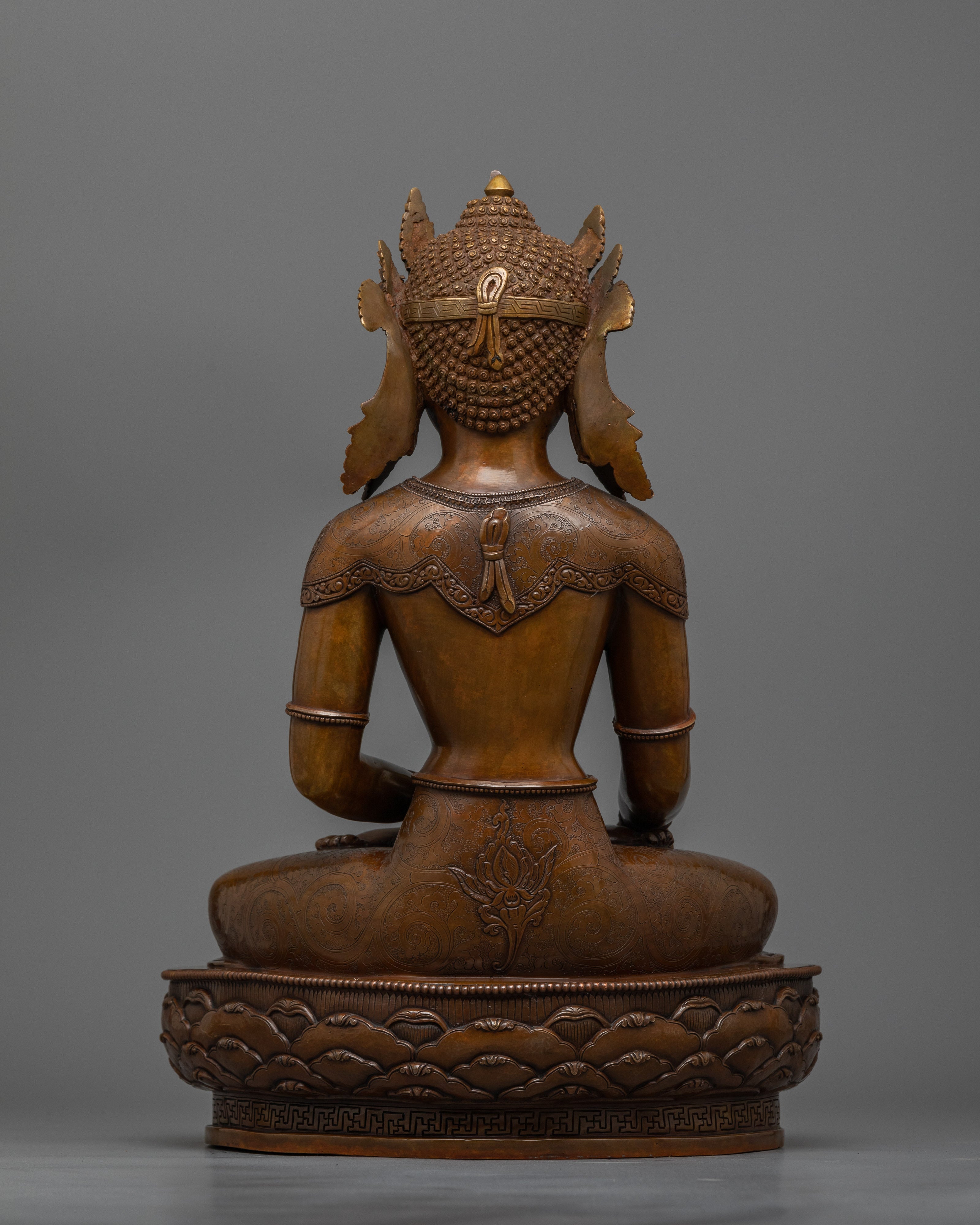 Crown Shakyamuni Buddha 40cm Oxidized Statue | Handcrafted Symbol of Enlightenment