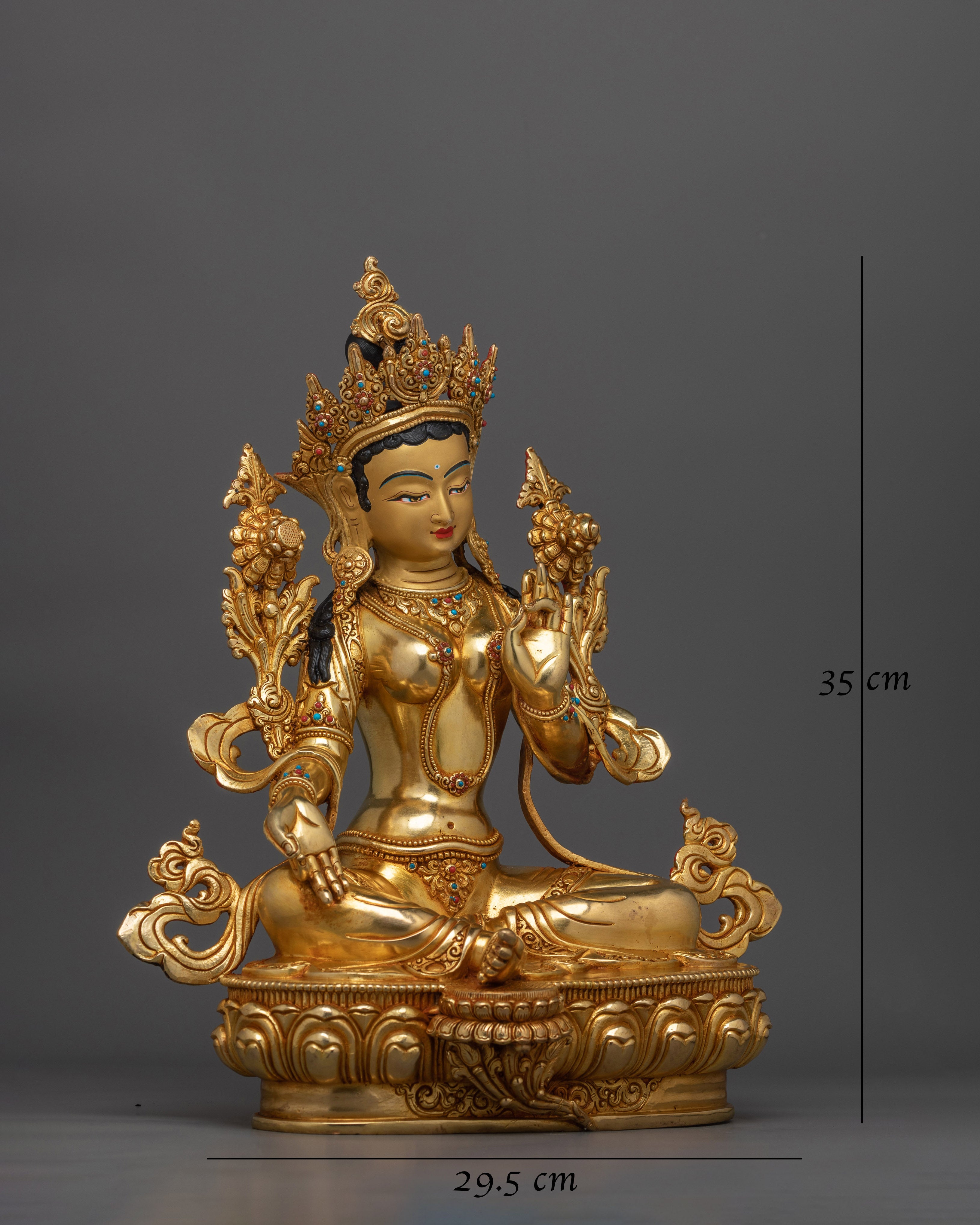 Graceful Green Tara Gold Gilded Statue | Symbol of fine Handcrafted Buddhist Artwork