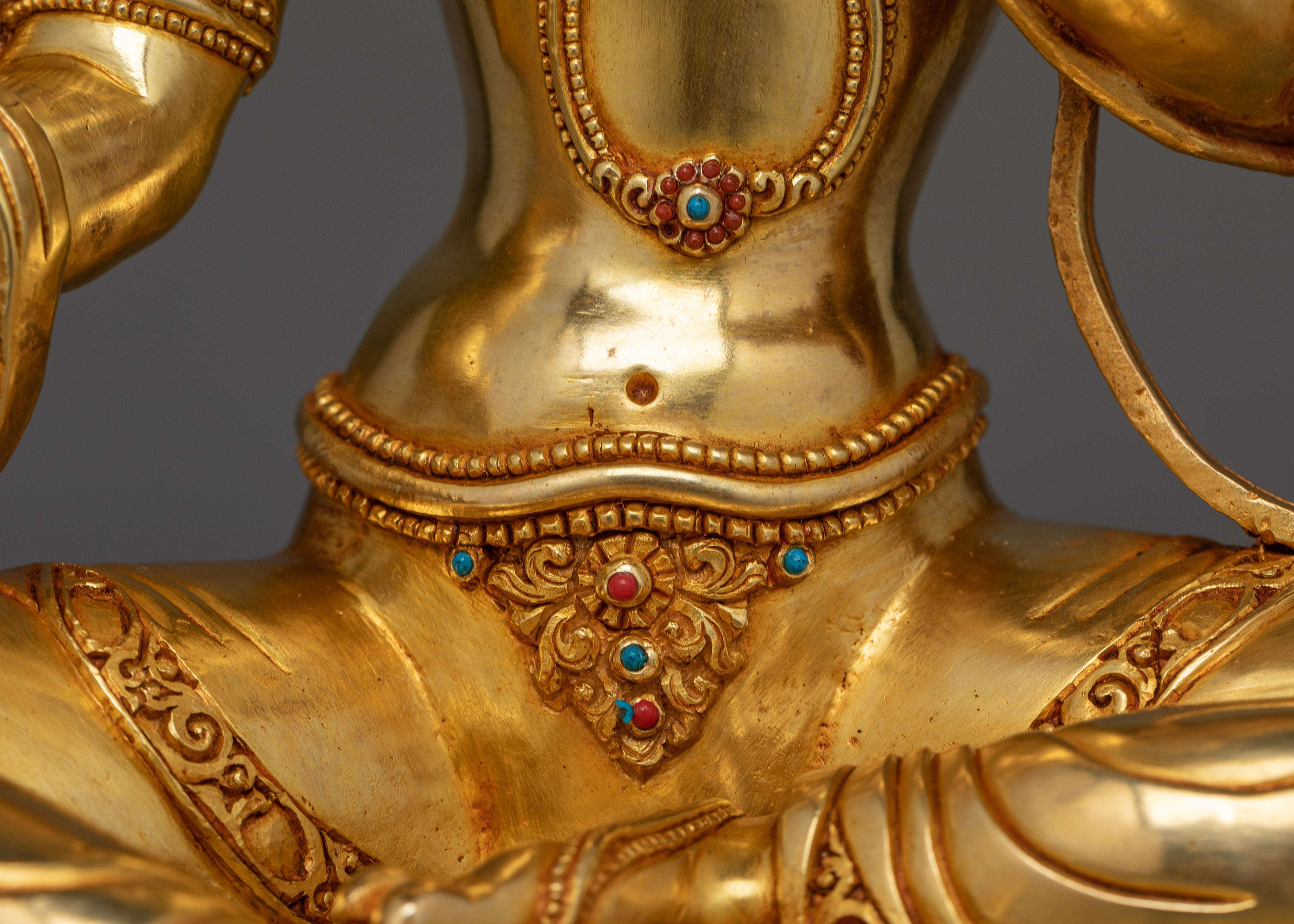 Graceful Green Tara Gold Gilded Statue | Symbol of fine Handcrafted Buddhist Artwork