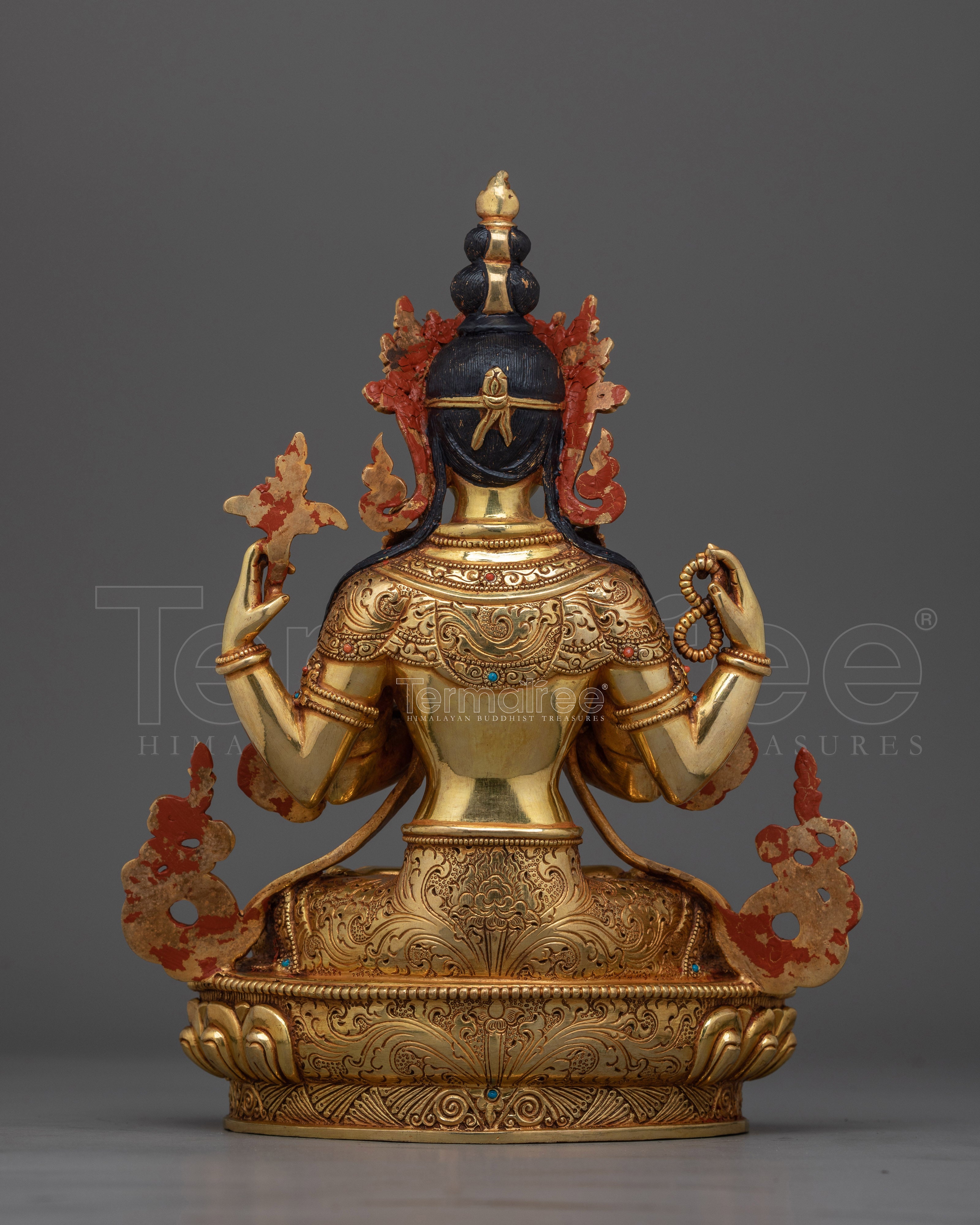 Chenrezig Gold Gilded Compassionate Deity Statue | Embodiment of love-kindness