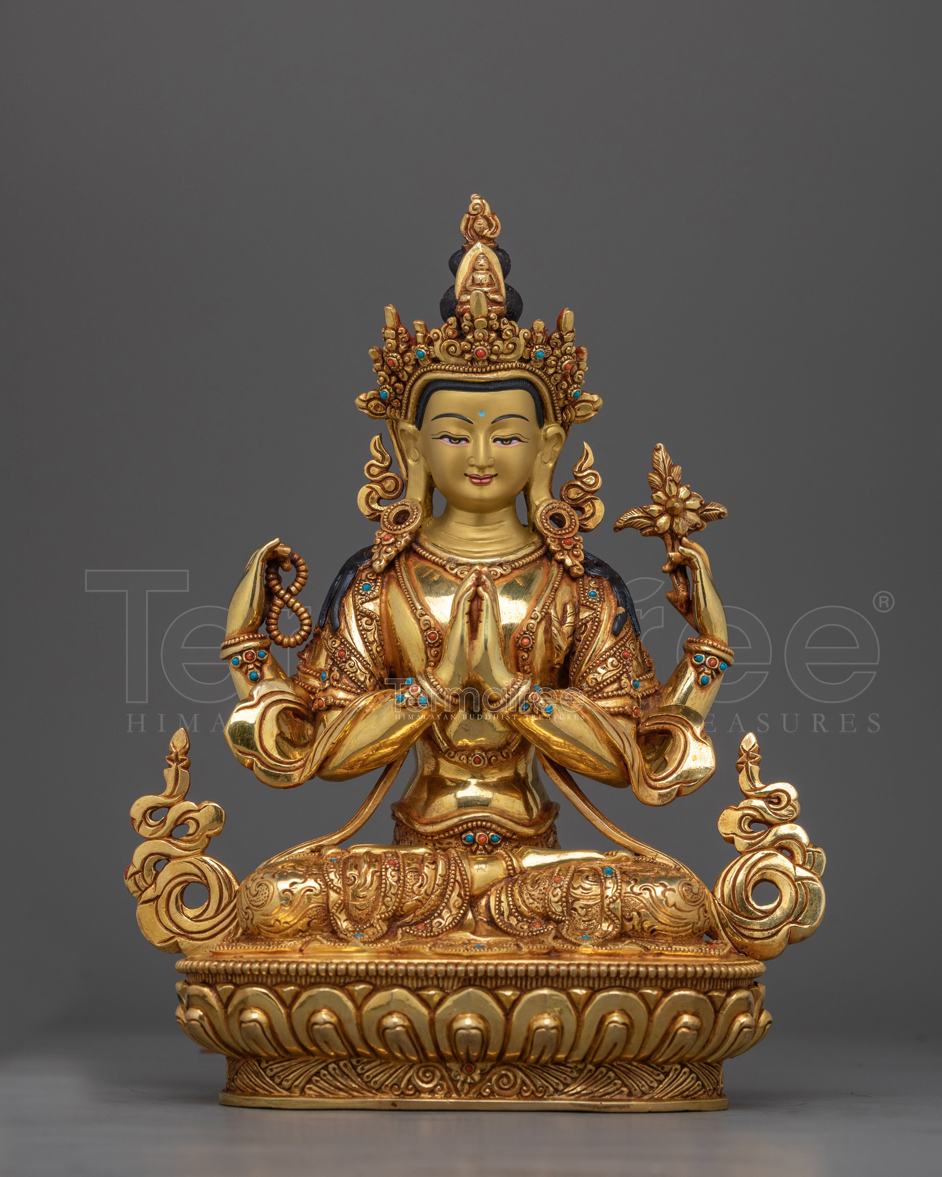 Chenrezig Gold Gilded Compassionate Deity Statue | Embodiment of love-kindness