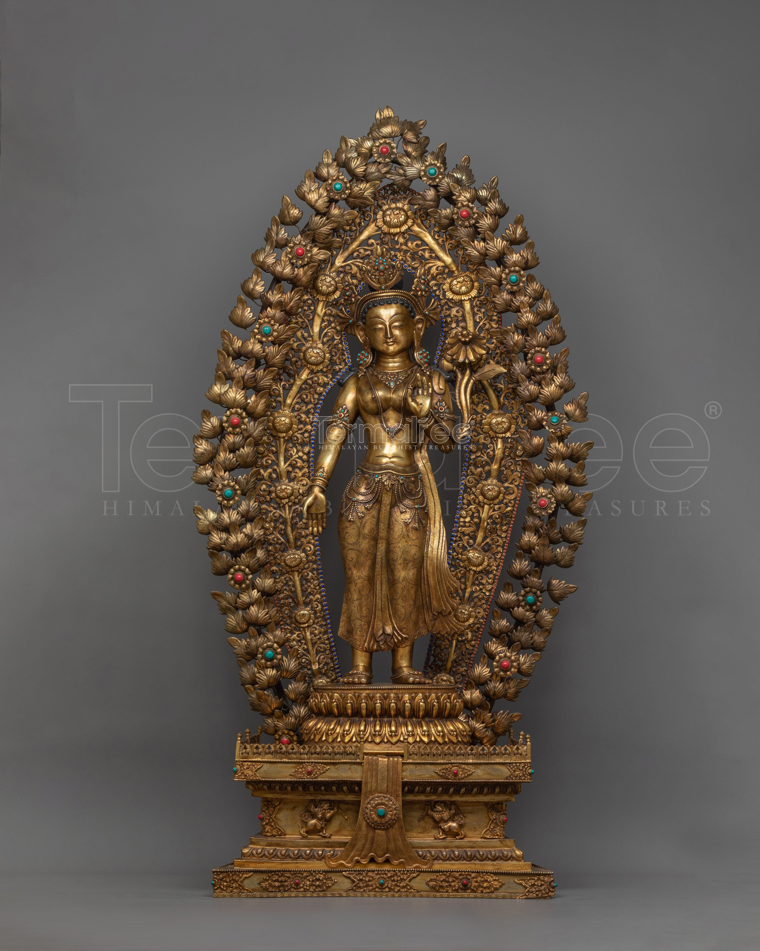 Standing Green Tara Gold Gilded Statue | Majestic Protector of Compassion