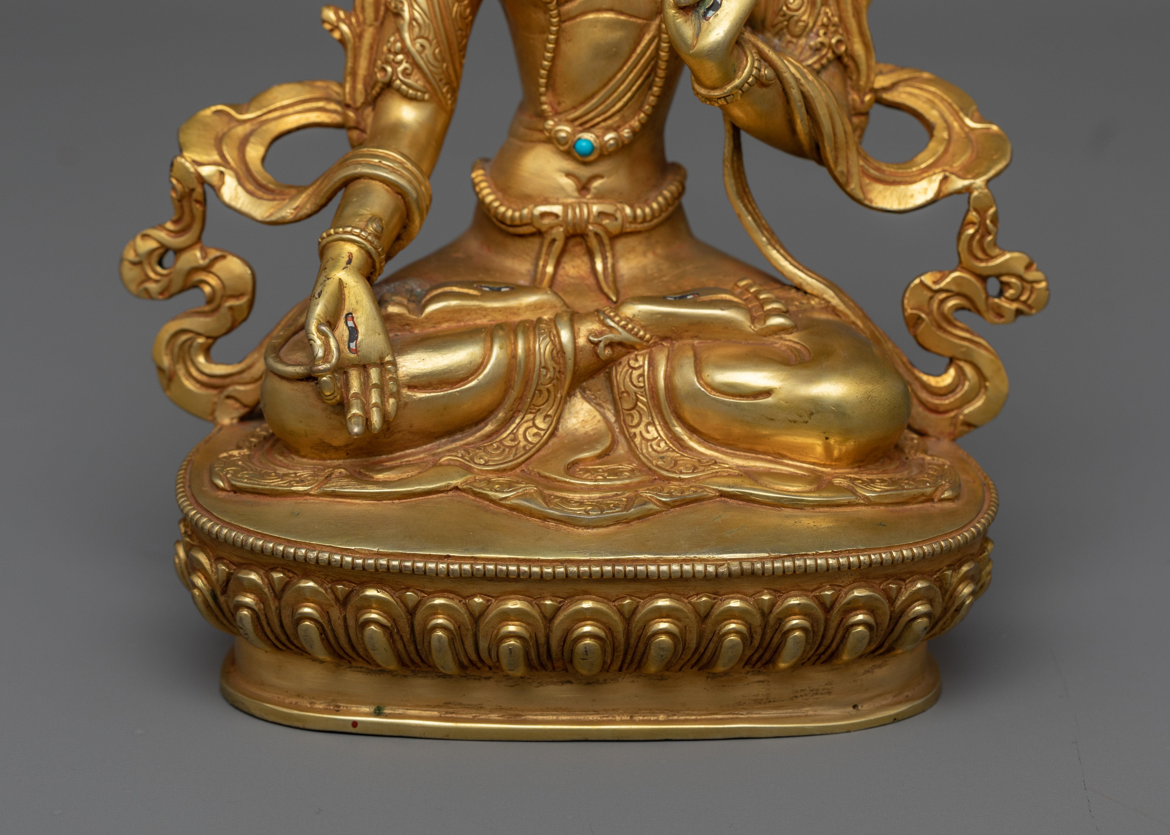 White Tara Handmade Gold Gilded Statue | Embodiment of Healing and Compassion