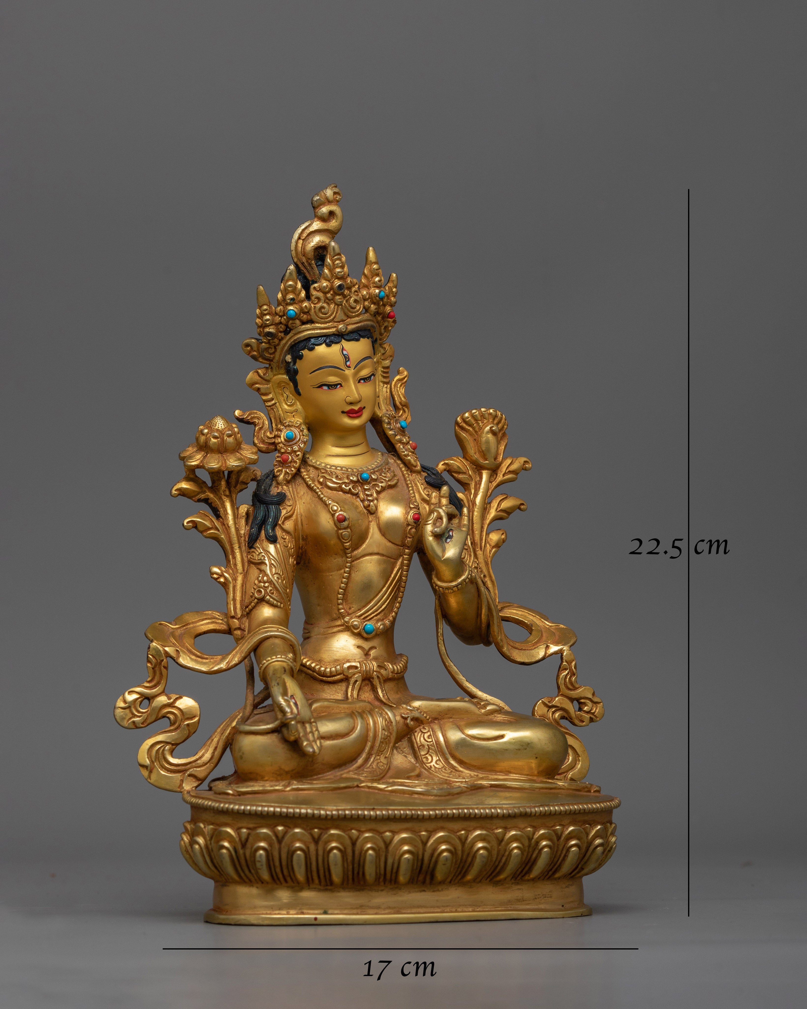 White Tara Handmade Gold Gilded Statue | Embodiment of Healing and Compassion